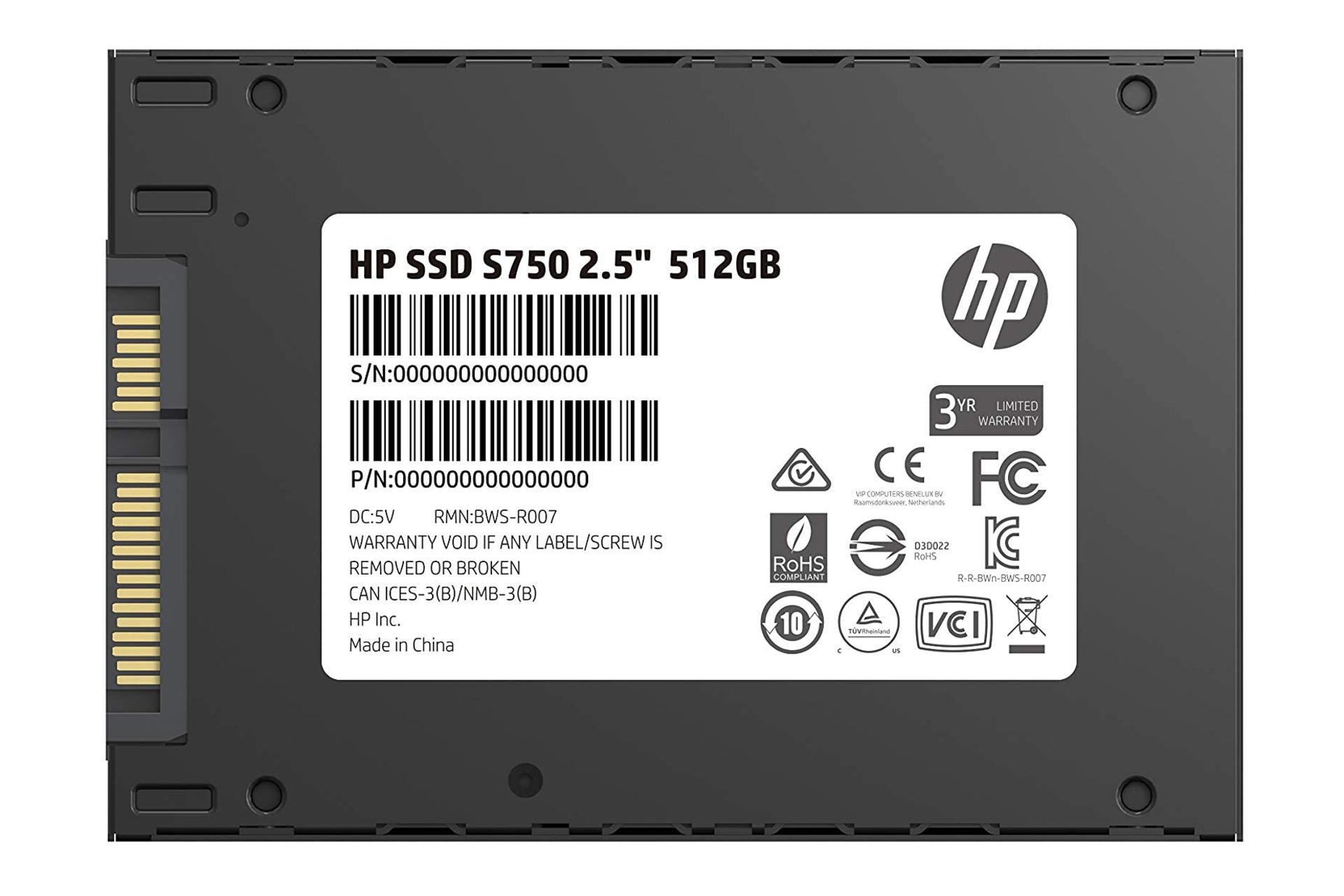SSD اچ پی HP S750 SATA 2.5 Inch 512GB ظرفیت 512 گیگابایت
