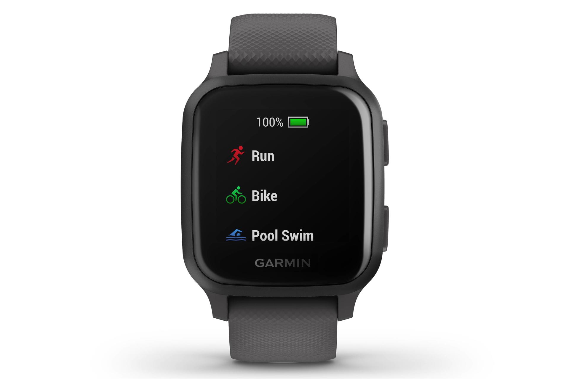 نمای روبرو اسمارت واچ ونو اس کیو گارمین / Garmin Venu Sq زغالی
