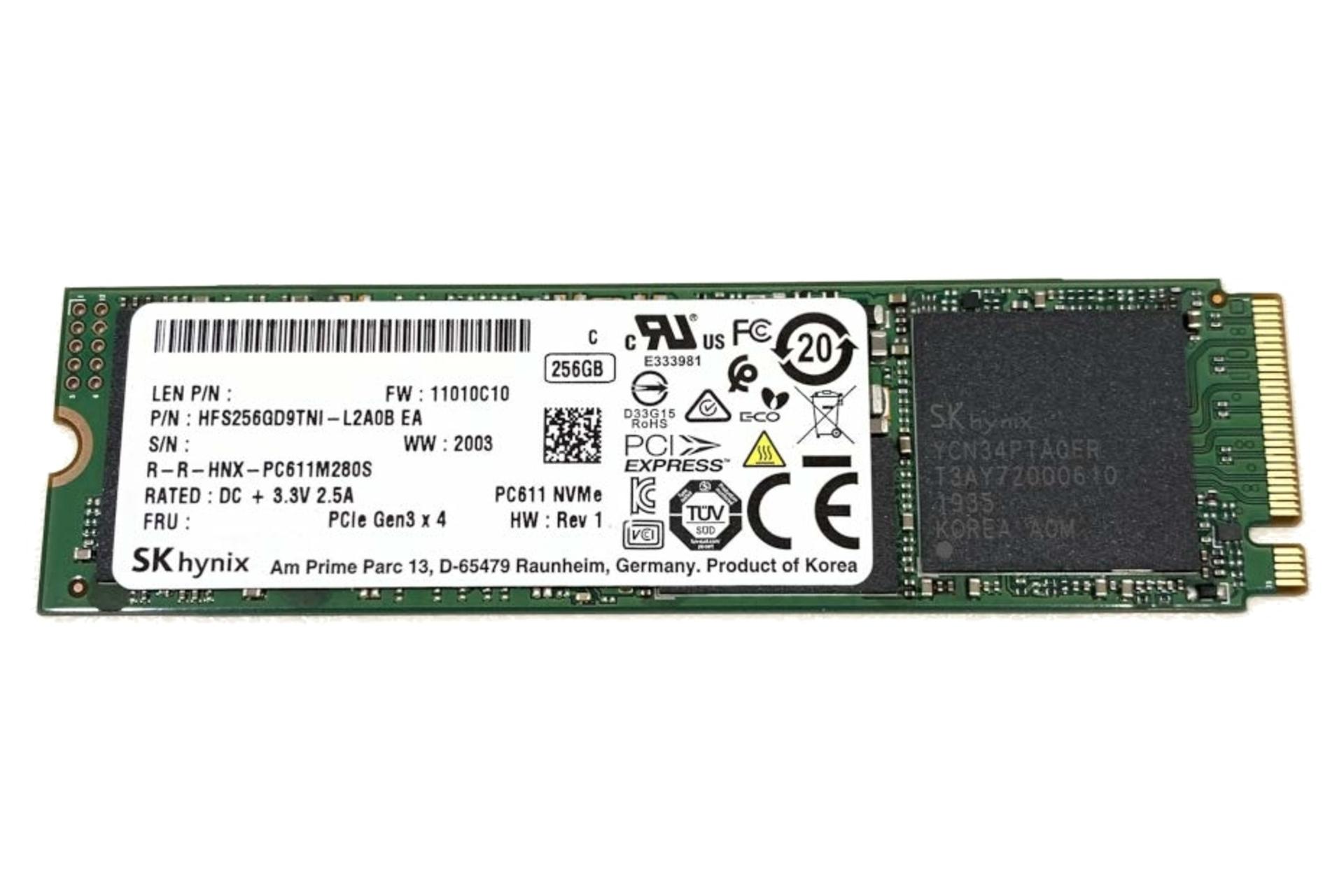 SSD اس کی هاینیکس SK Hynix PC611 NVMe M.2 256GB ظرفیت 256 گیگابایت