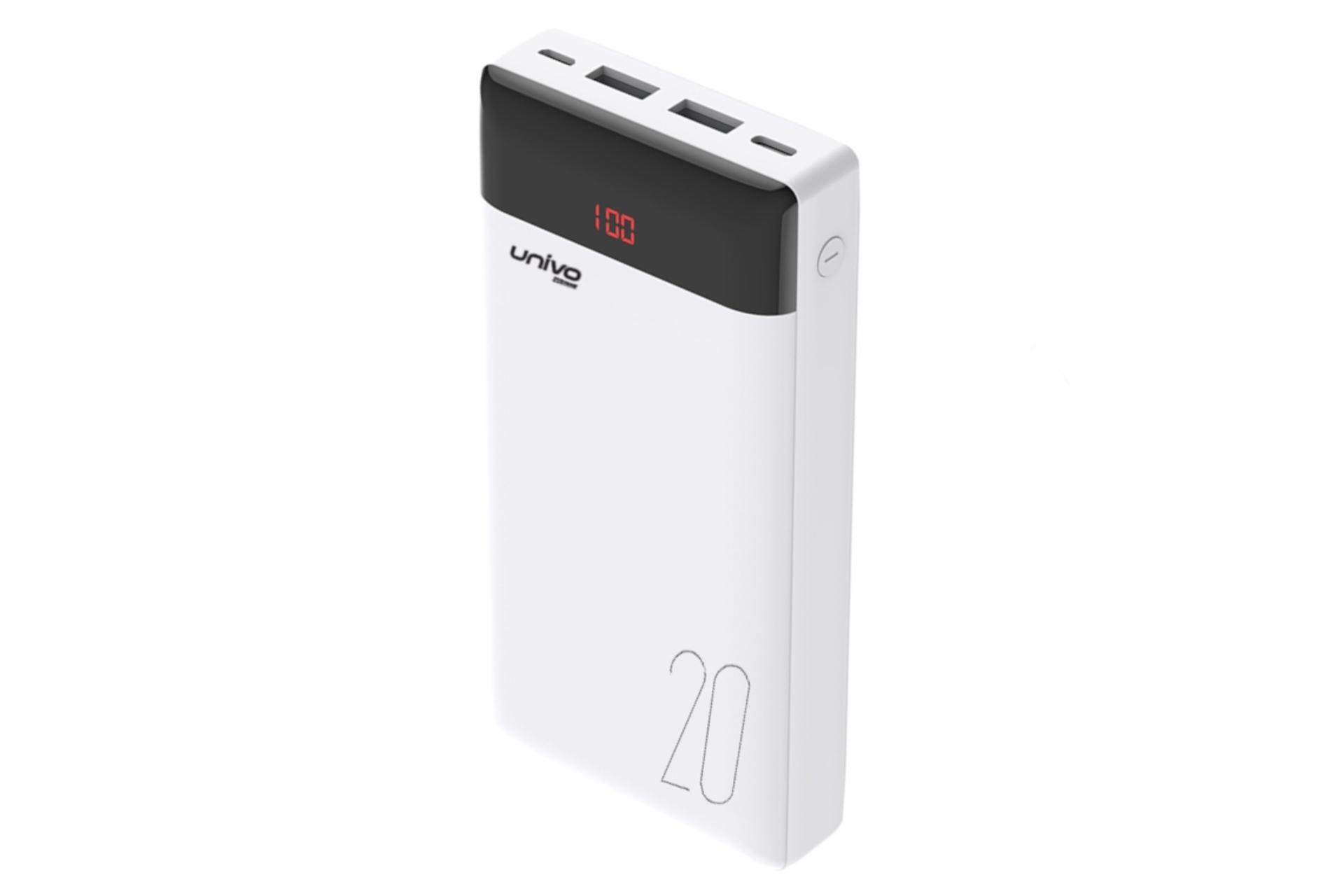 پاور بانک یونیوو Univo UN20 Pro 20000mAh با ظرفیت 20000 میلی‌آمپر ساعت سفید