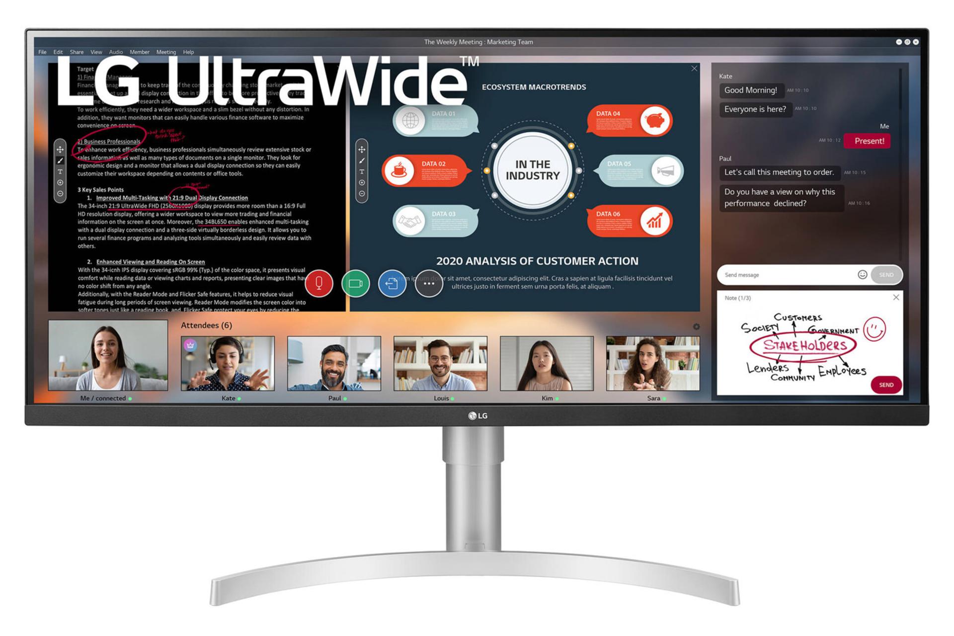 نمای جلو مانیتور ال جی 34 اینچ مدل 34WN650 رنگ سفید