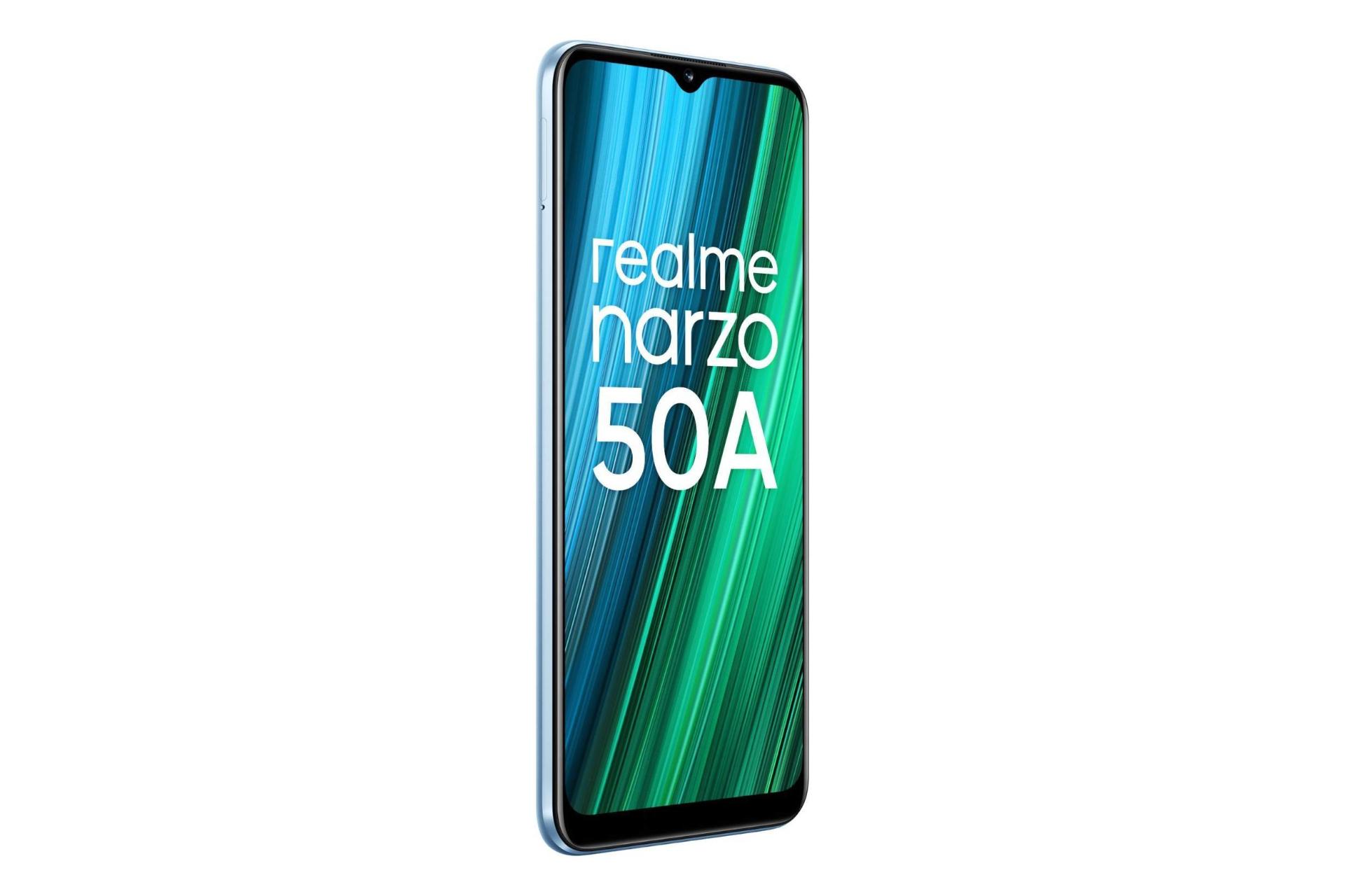 نمای چپ پنل جلو گوشی موبایل ریلمی نارزو 50 ای / Realme Narzo 50A آبی