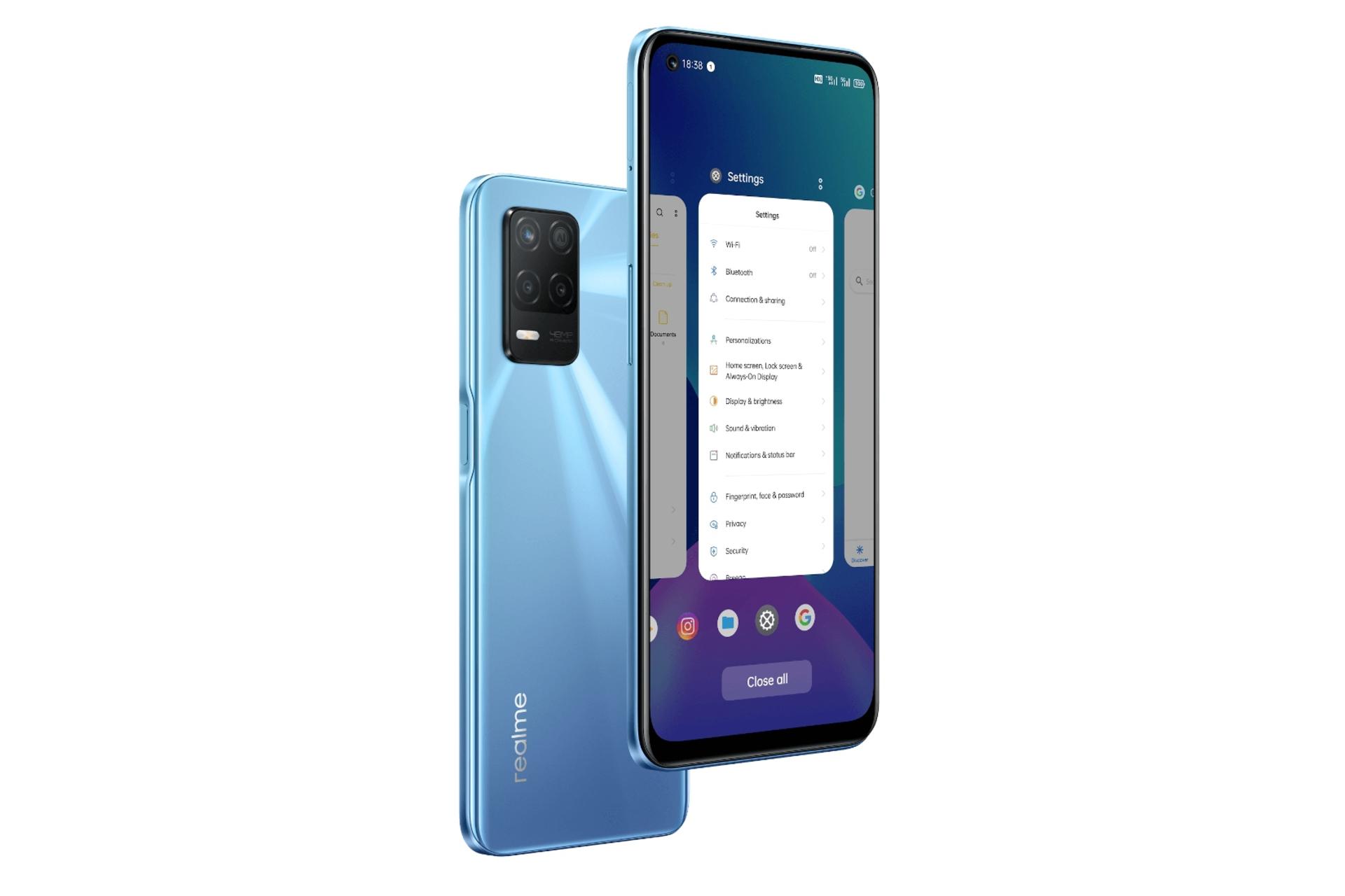 نمای چپ گوشی موبایل ریلمی 8 Realme 8 5G آبی