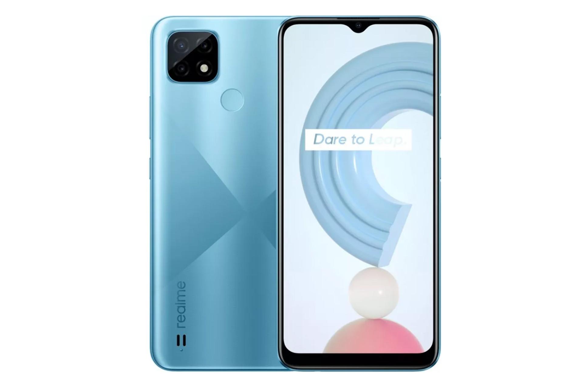 نمای پشت و جلو موبایل ریلمی سی 21 رنگ آبی