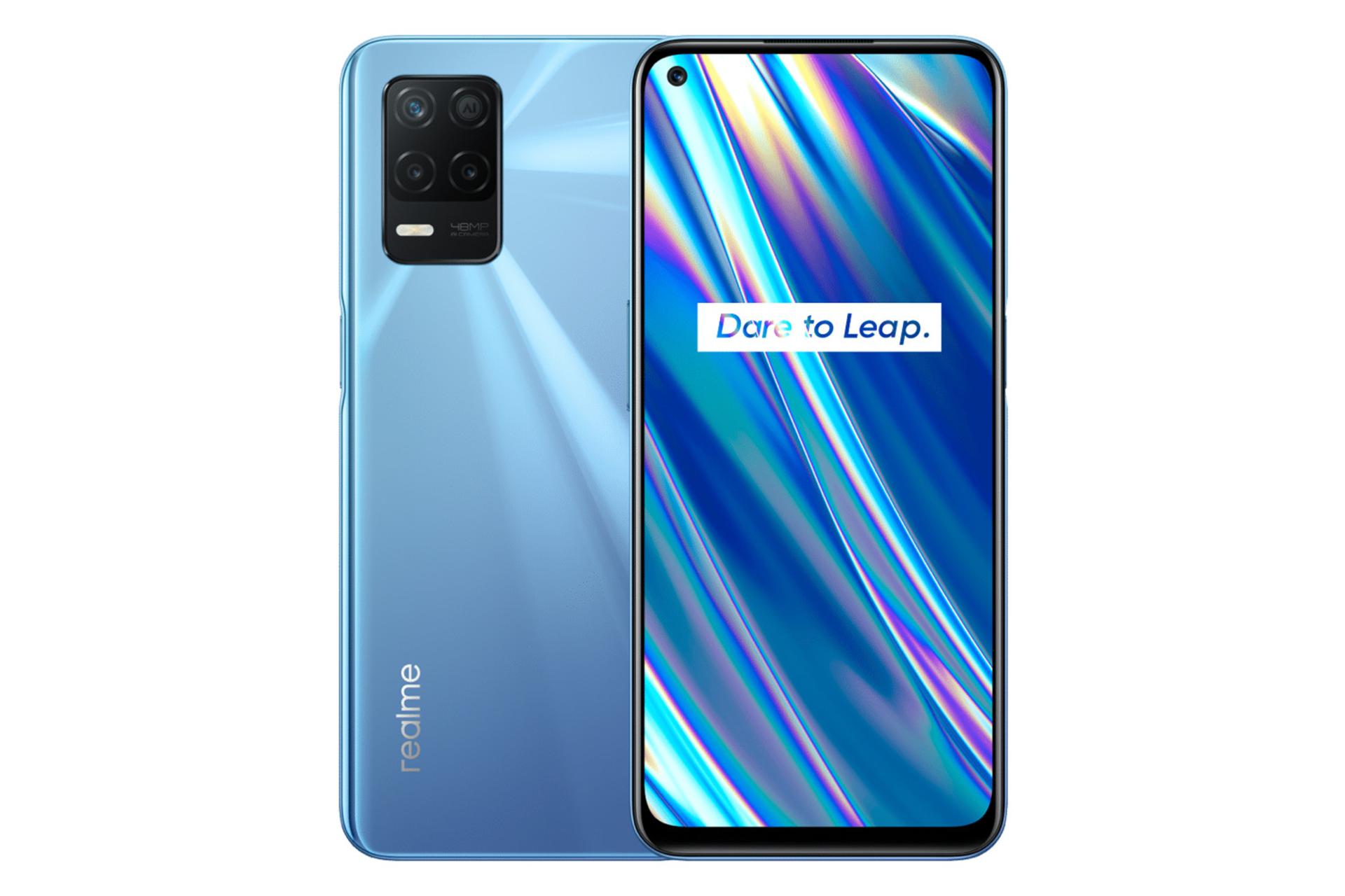 نمای جلو و پشت موبایل کیو 3 آی ریلمی رنگ آبی