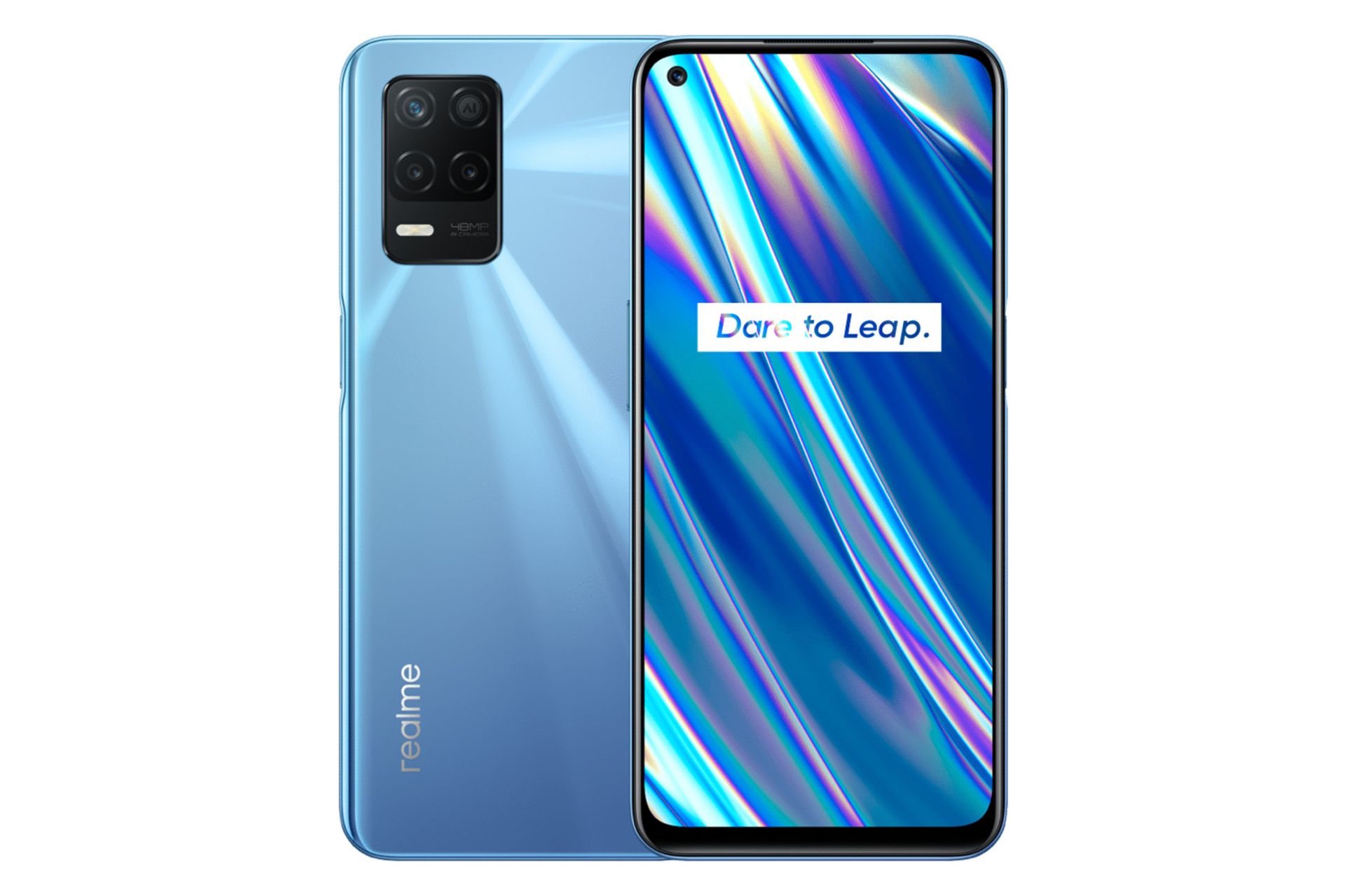 نمای جلو و پشت موبایل کیو 3 آی ریلمی رنگ آبی