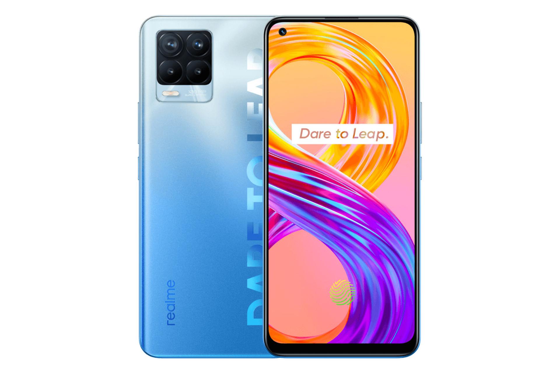 نمای جلو و پشت موبایل ریلمی 8 پرو رنگ آبی