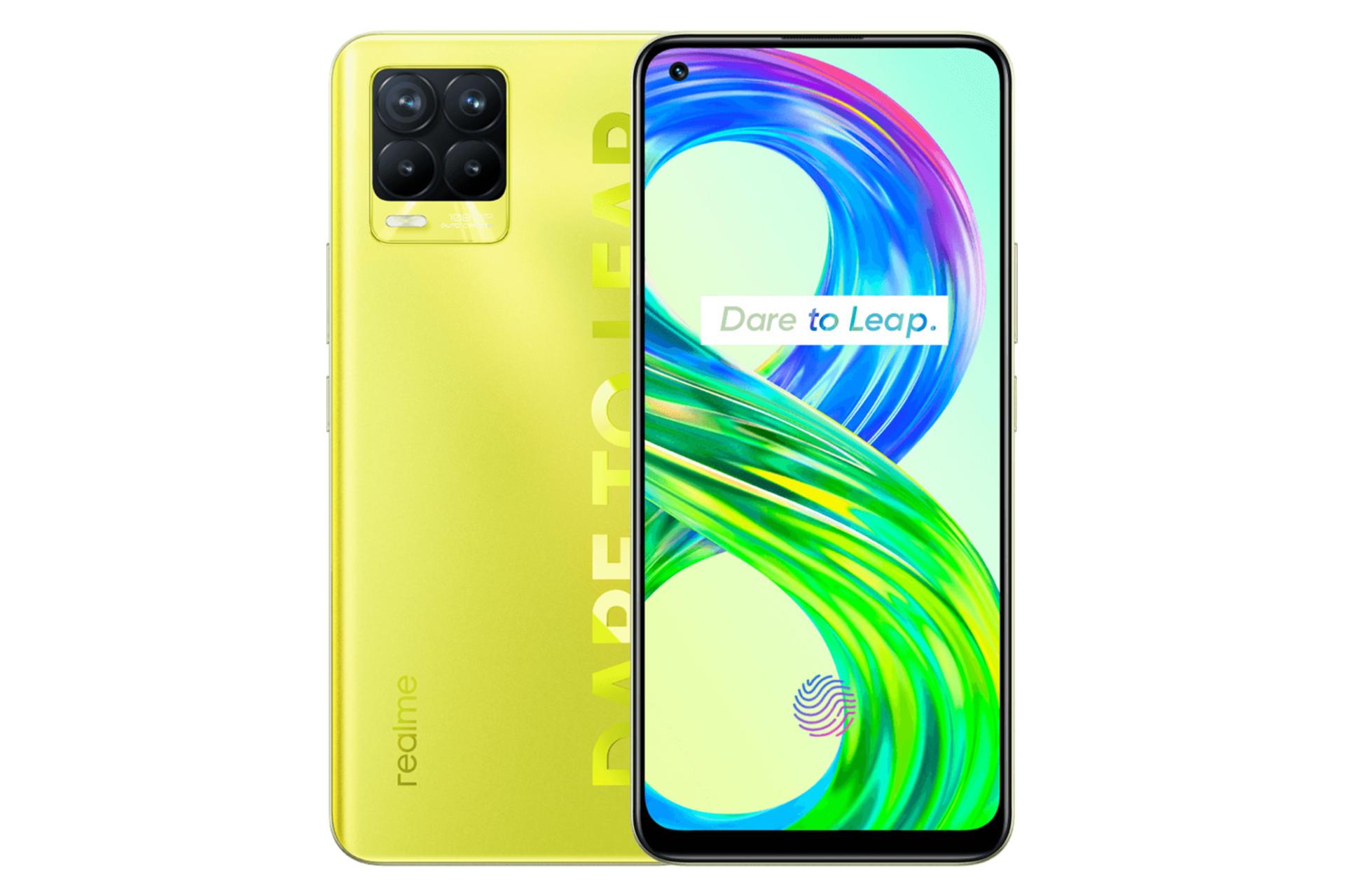 نمای جلو و پشت موبایل ریلمی 8 پرو رنگ زرد