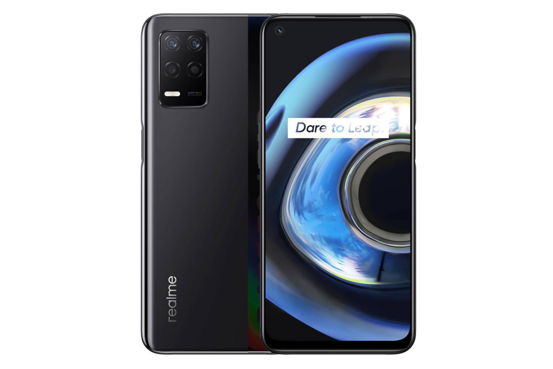 نمای جلو و پشت موبایل کیو 3 ریلمی رنگ مشکی