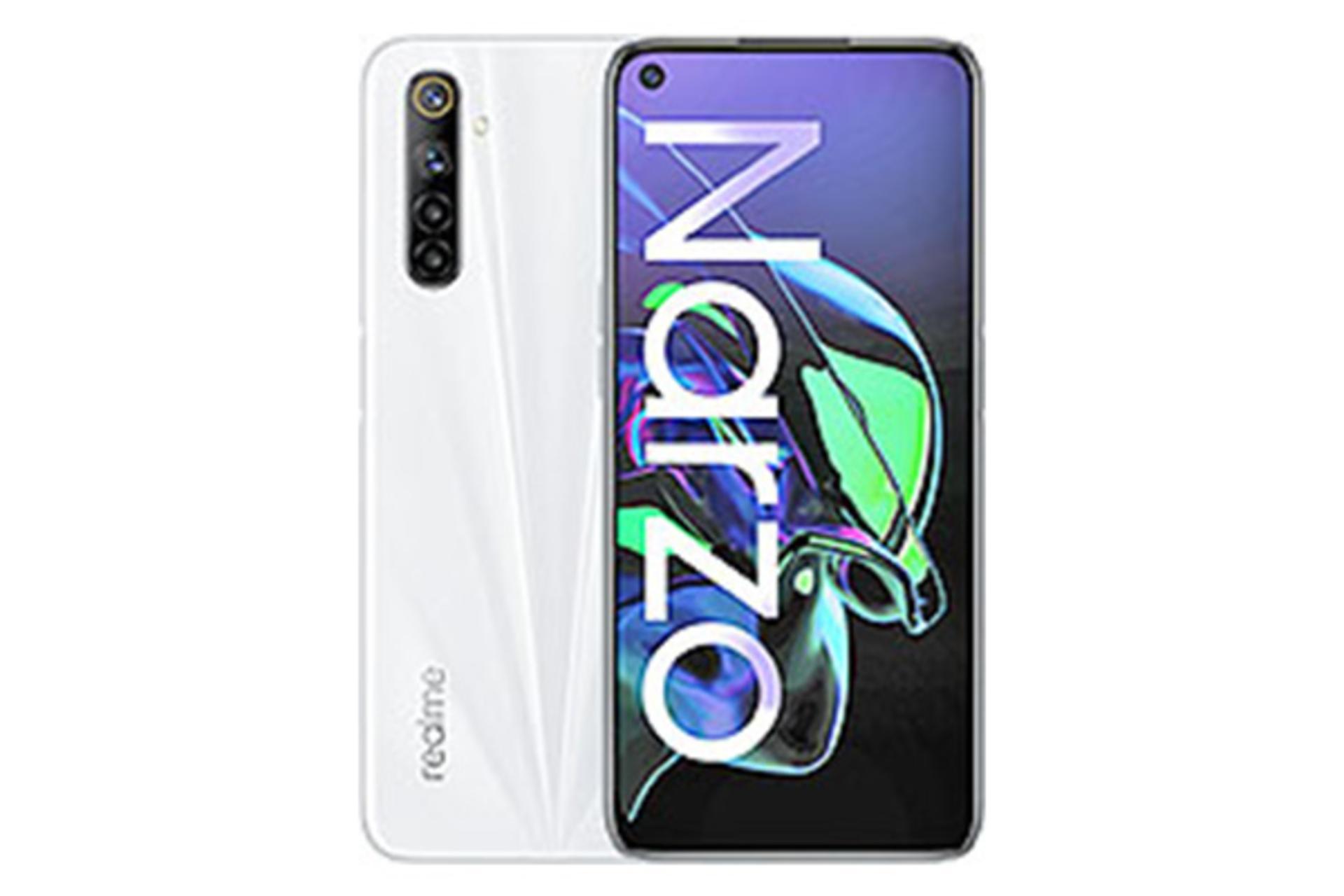 نمای جلو و پشت گوشی ریلمی نارزو اوپو رنگ سفید / Oppo Realme Narzo