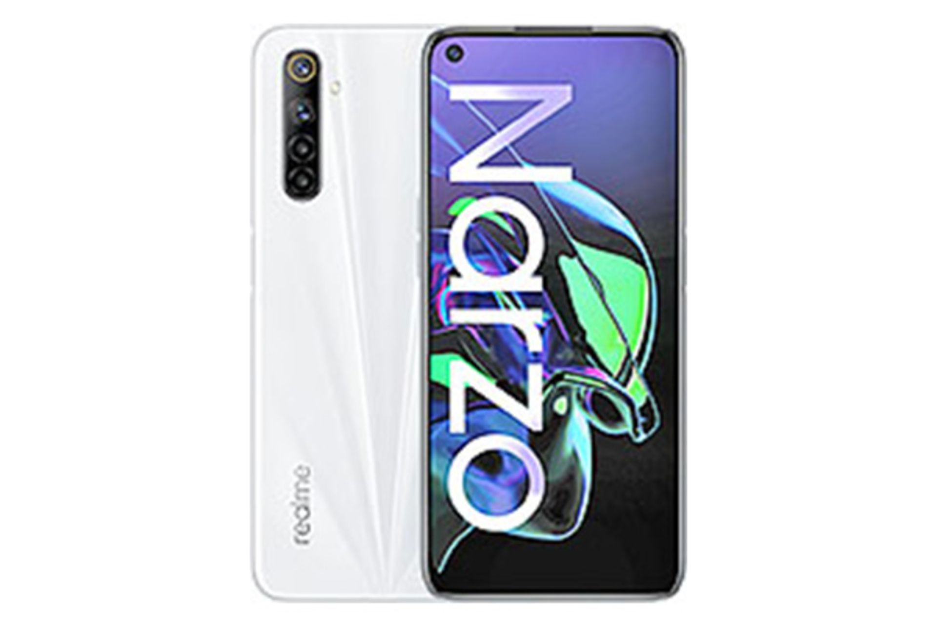 نمای جلو و پشت گوشی ریلمی نارزو اوپو رنگ سفید / Oppo Realme Narzo