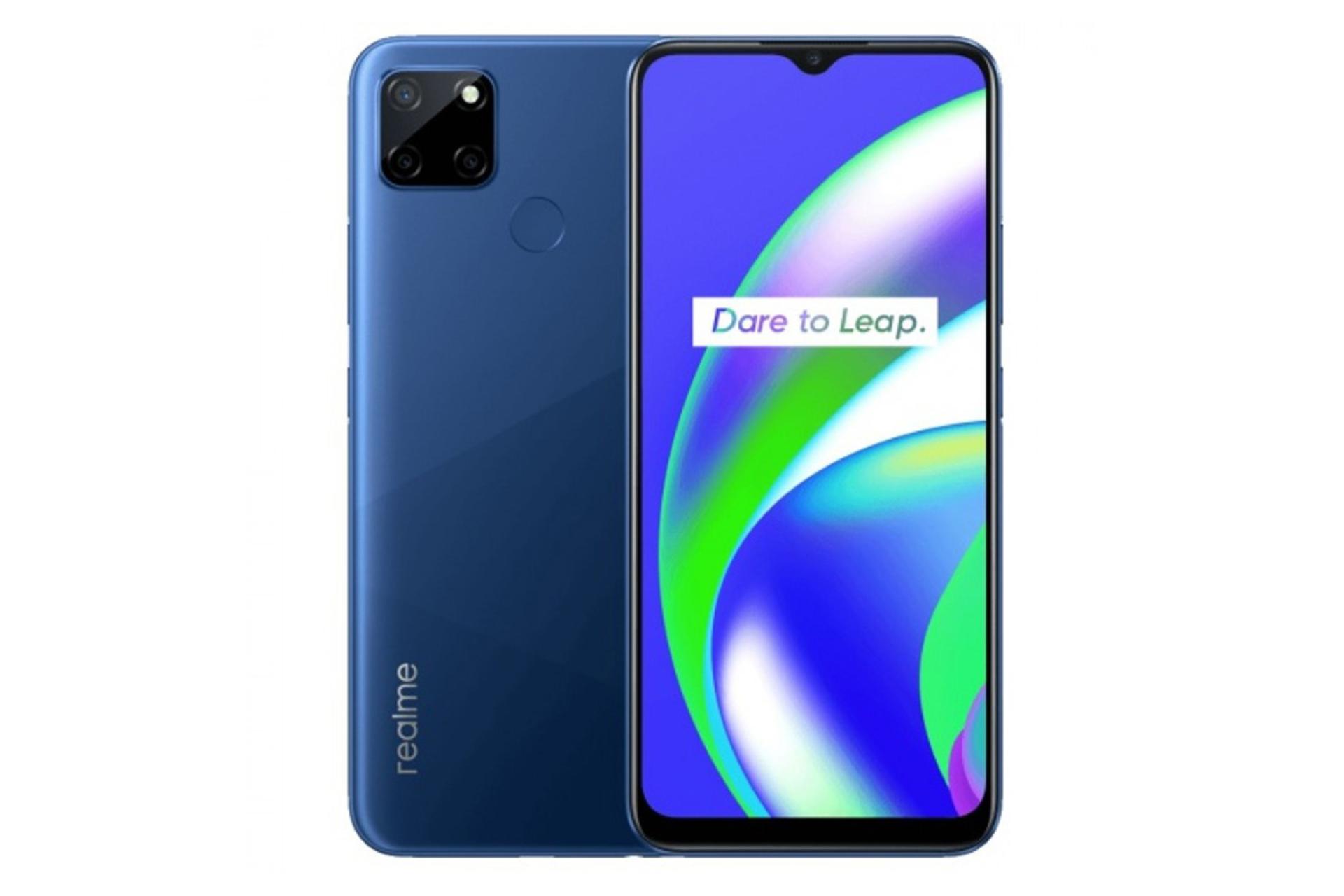 اوپو ریلمی سی 12 با رنگ آبی از نمای پشت و جلو