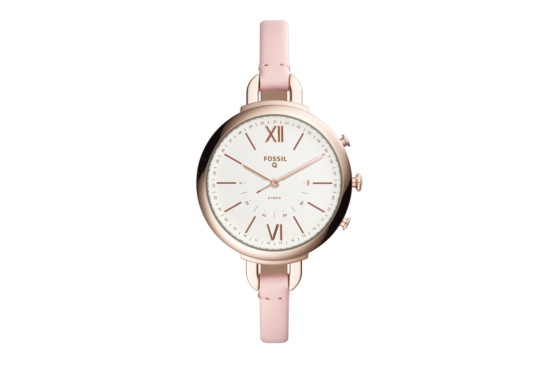 نمای روبروی اسمارت واچ فسیل هیبرید نسخه Annette صورتی