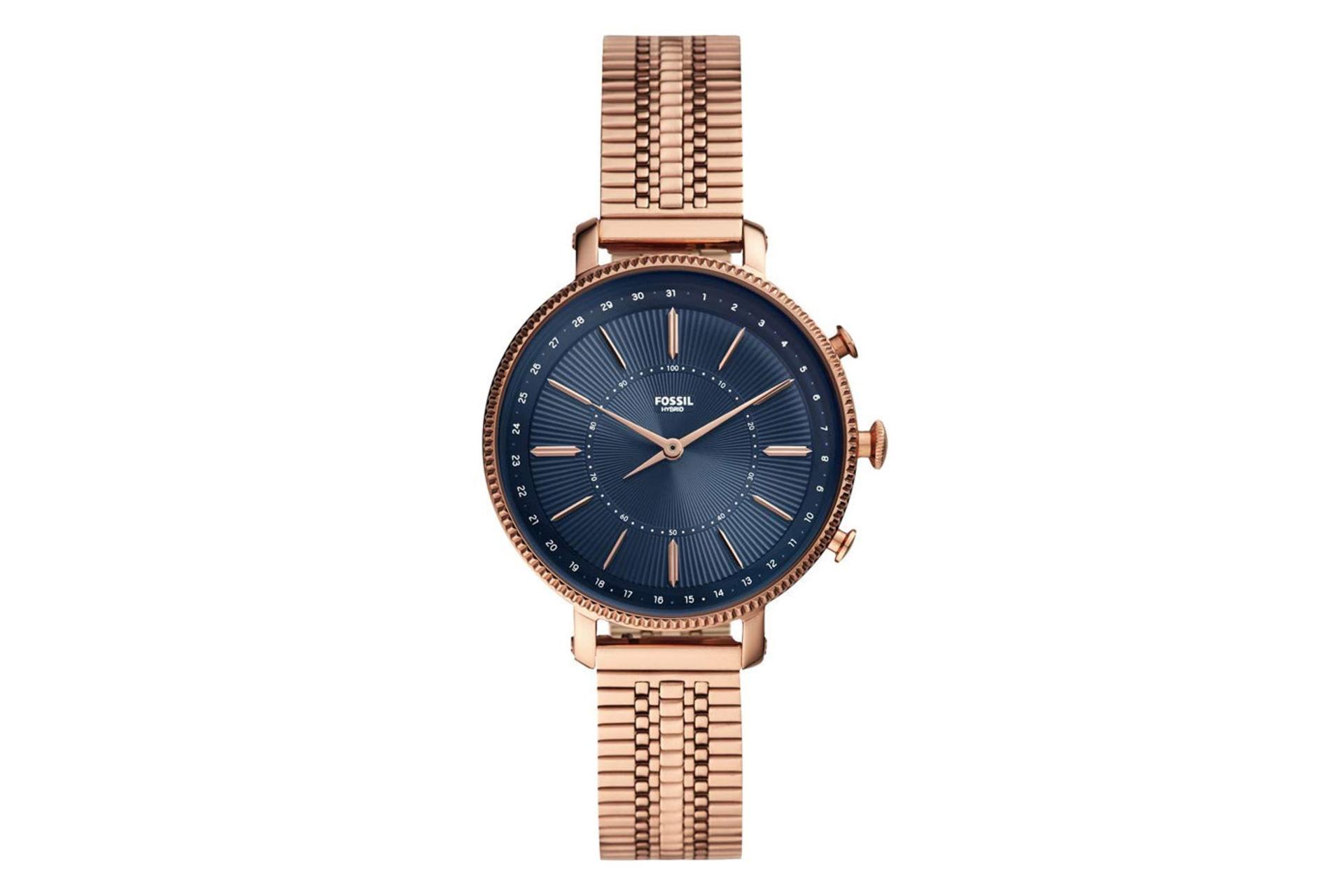 نمای روبروی اسمارت واچ فسیل هیبرید نسخه Cameron صفحه آبی تیره