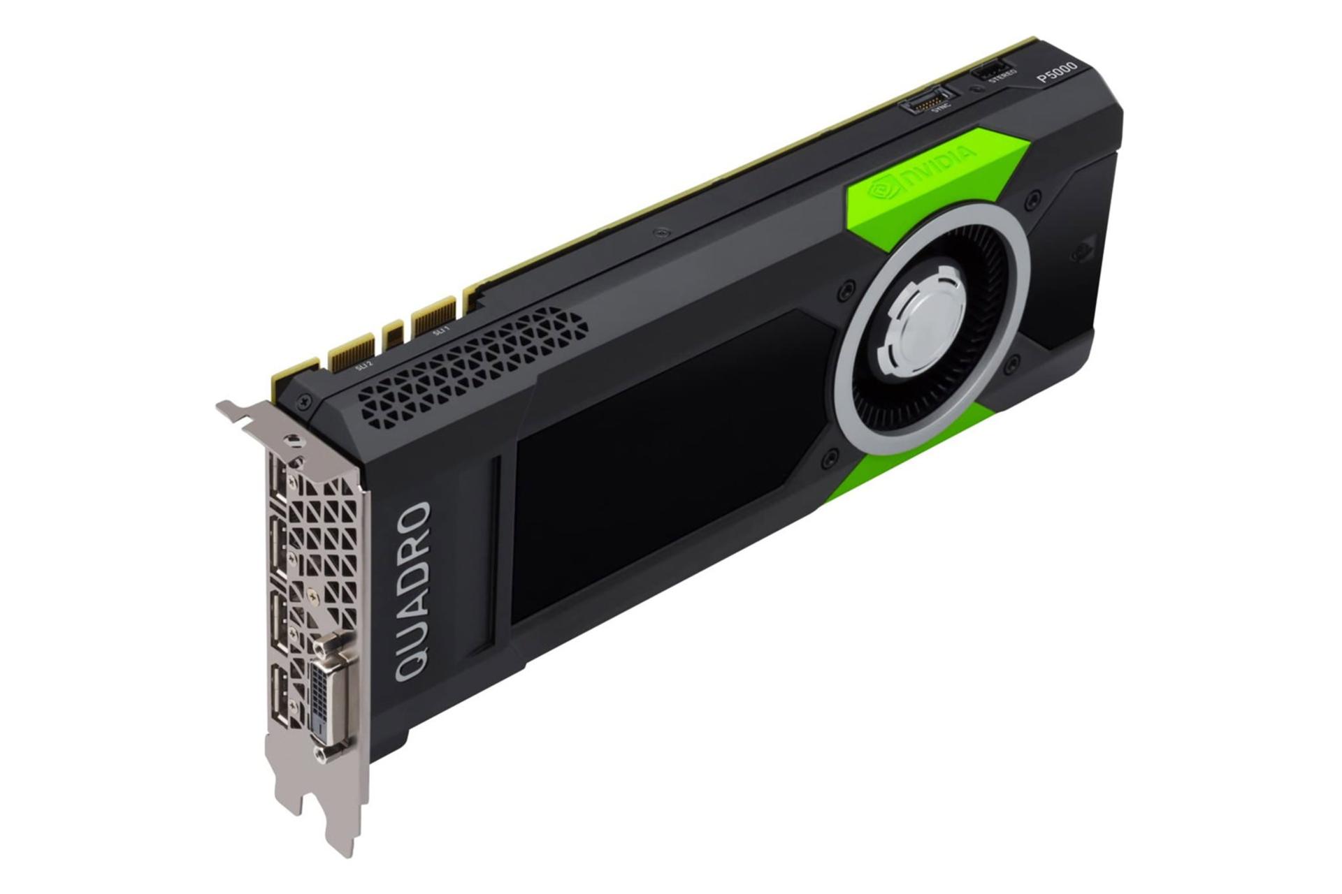 نمای جلو و درگاه کارت گرافیک انویدیا Quadro P5000