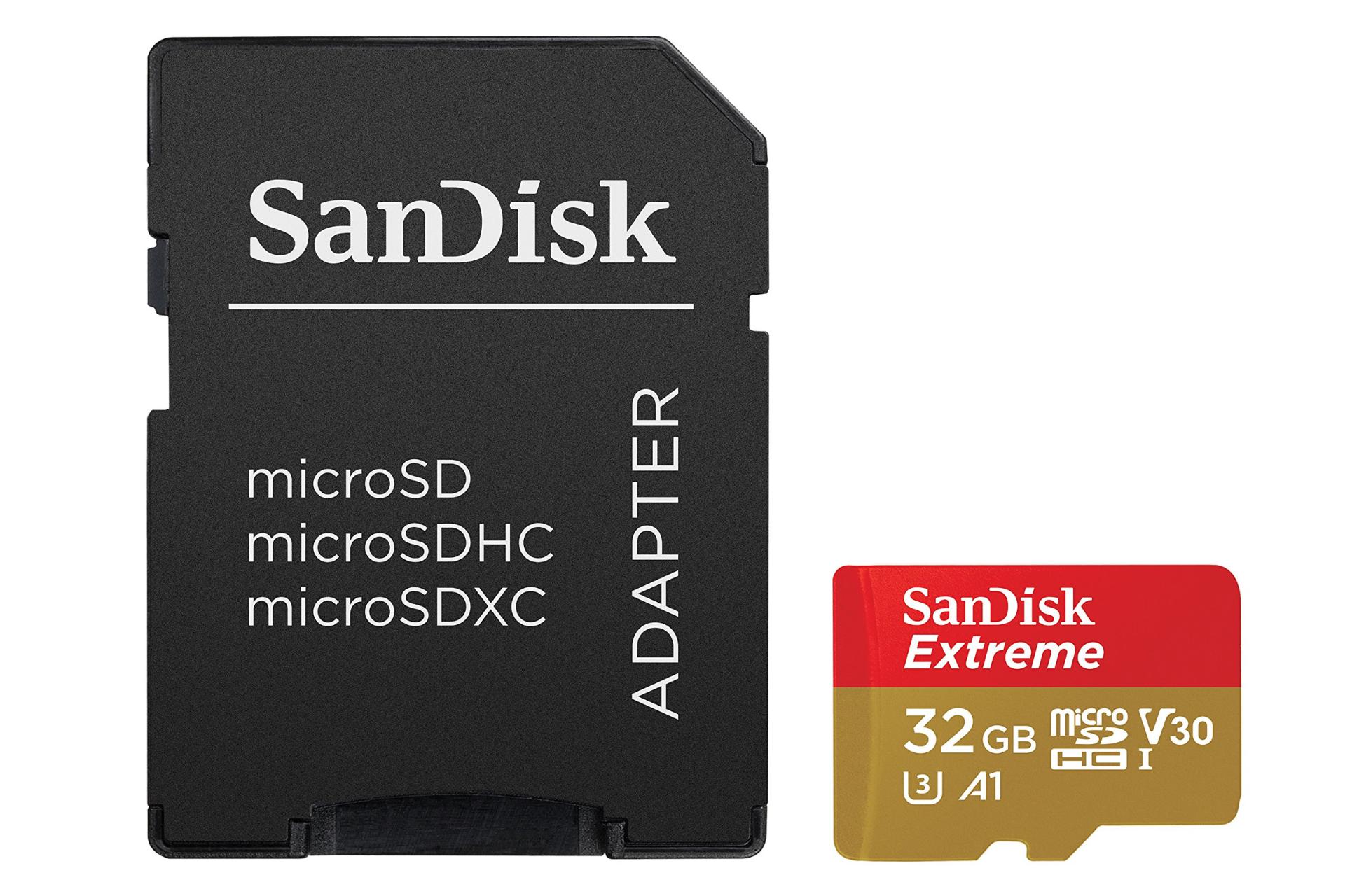 آداپتر سن دیسک microSDHC با ظرفیت 32 گیگابایت مدل Extreme A1 کلاس 10