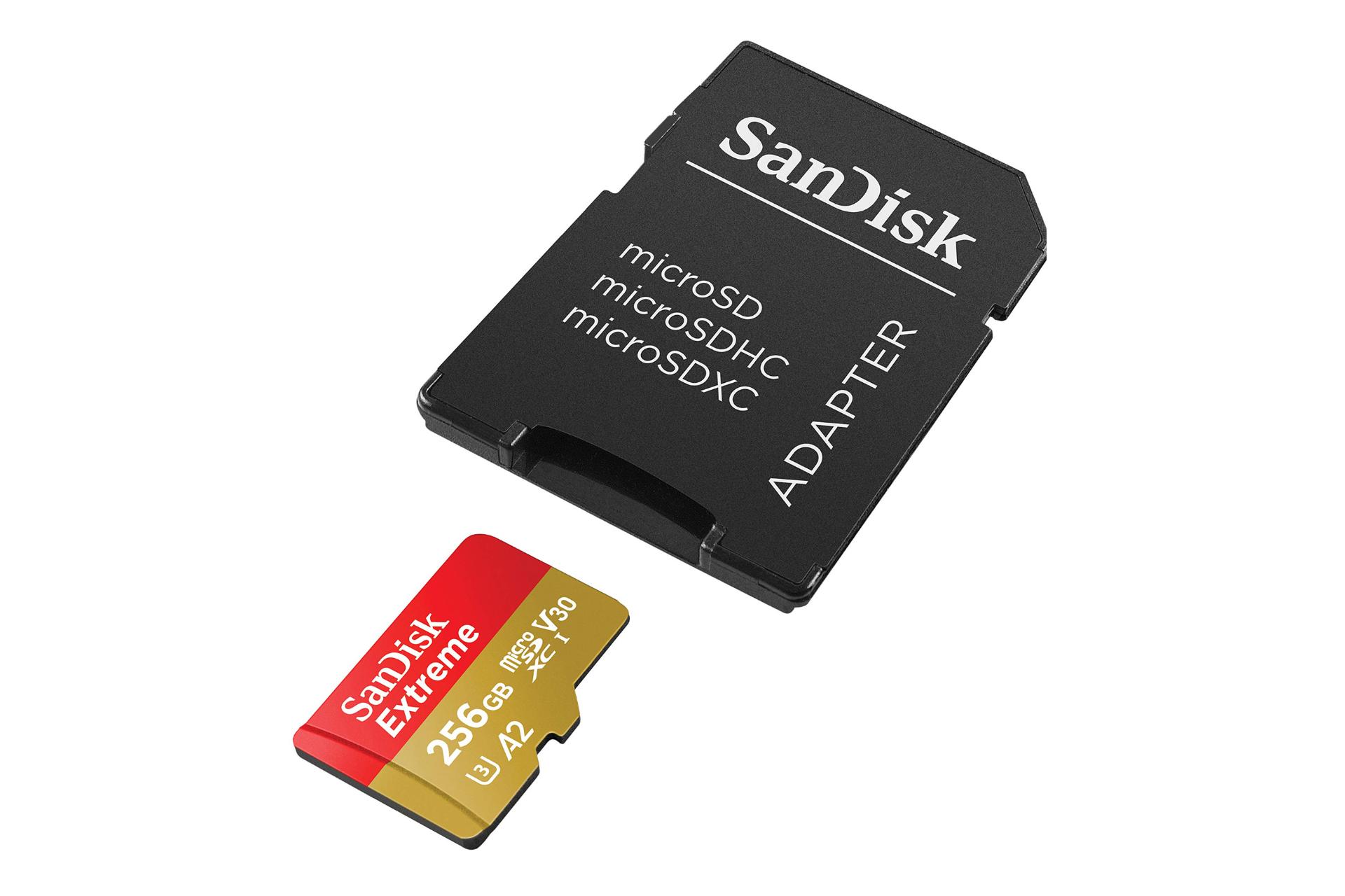آداپتر سن دیسک microSDXC با ظرفیت 256 گیگابایت مدل Extreme A2 کلاس 10