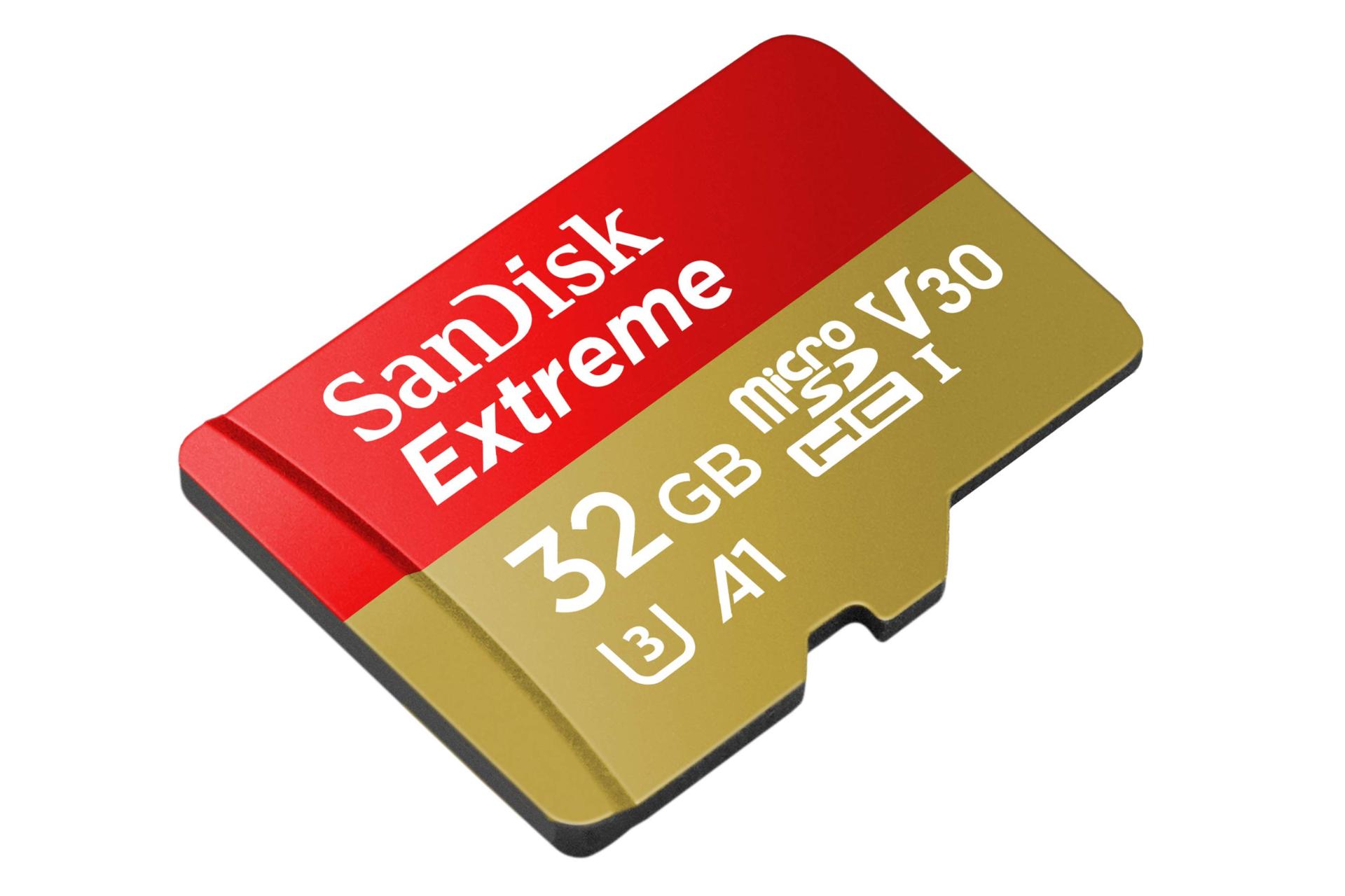 نمای چپ سن دیسک microSDHC با ظرفیت 32 گیگابایت مدل Extreme A1 کلاس 10
