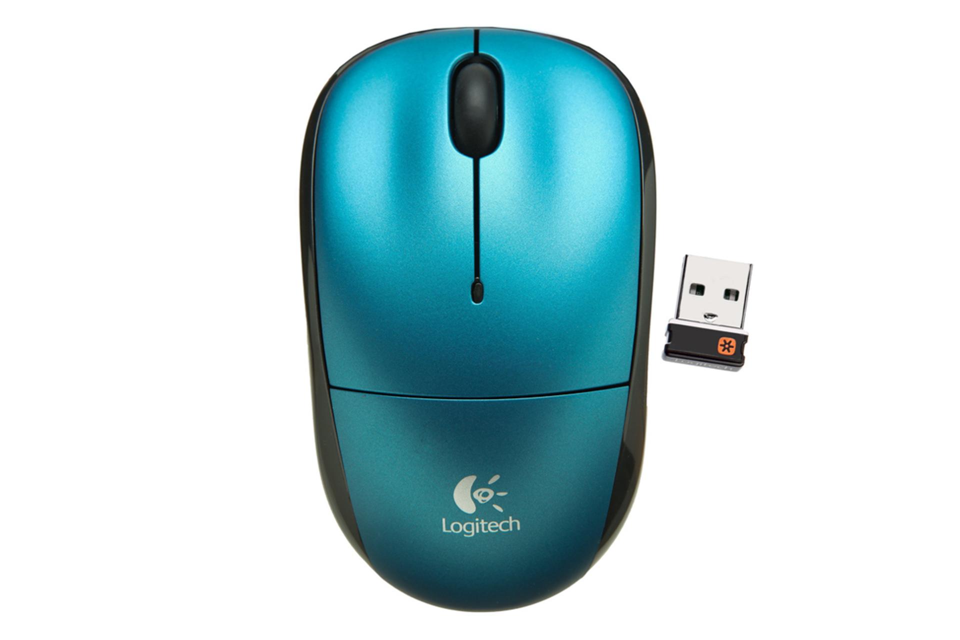 نمای روبرو ماوس لاجیتک M217 آبی با دانگل