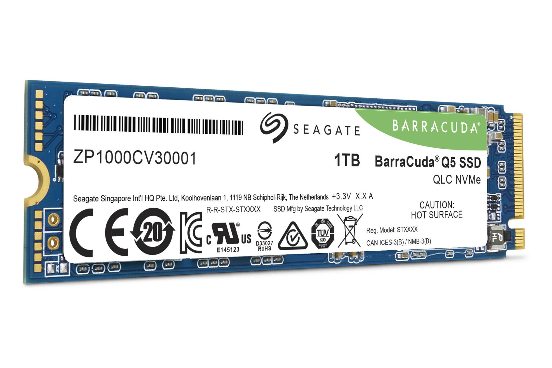 نمای راست SSD سیگیت BarraCuda Q5 NVMe M.2 ظرفیت 1 ترابایت سفید