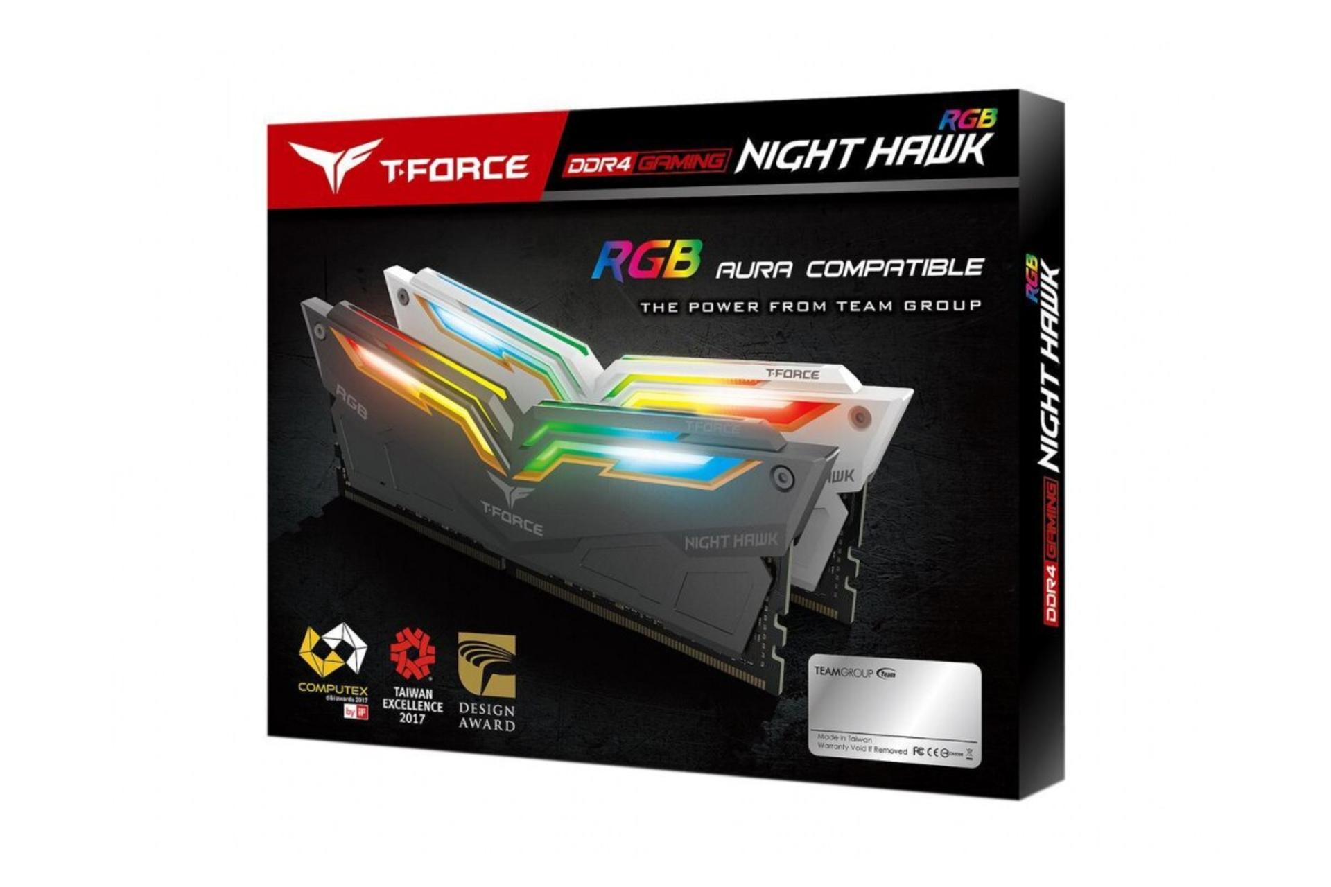 جعبه رم تیم گروپ T-FORCE NIGHT HAWK RGB ظرفیت 16 گیگابایت (2x8) از نوع DDR4-3200