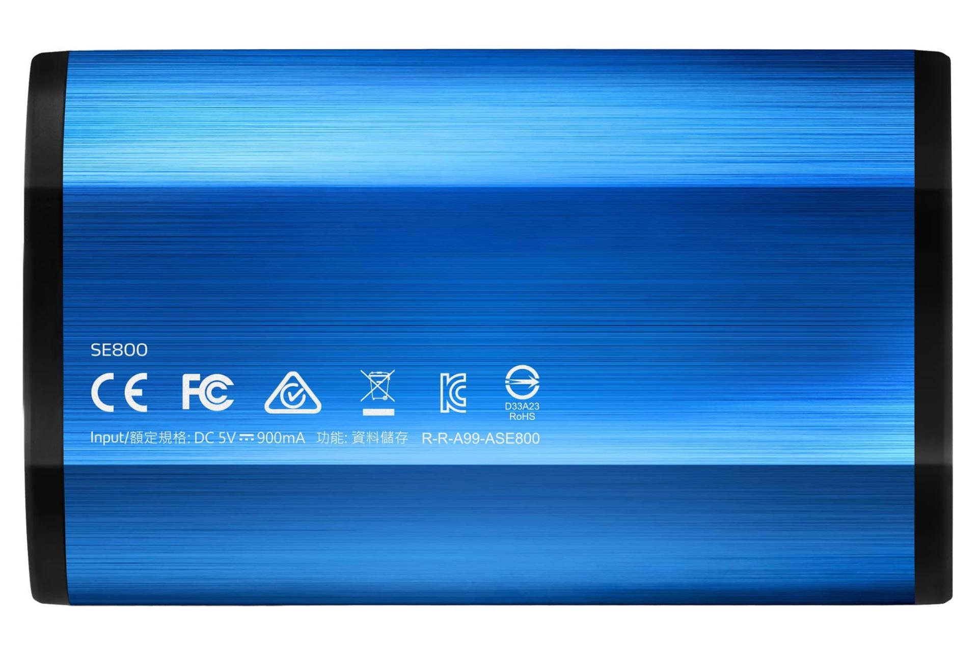 نمای پشت SSD ای دیتا SE800 USB 3.2 Gen 2 ظرفیت 512 گیگابایت آبی