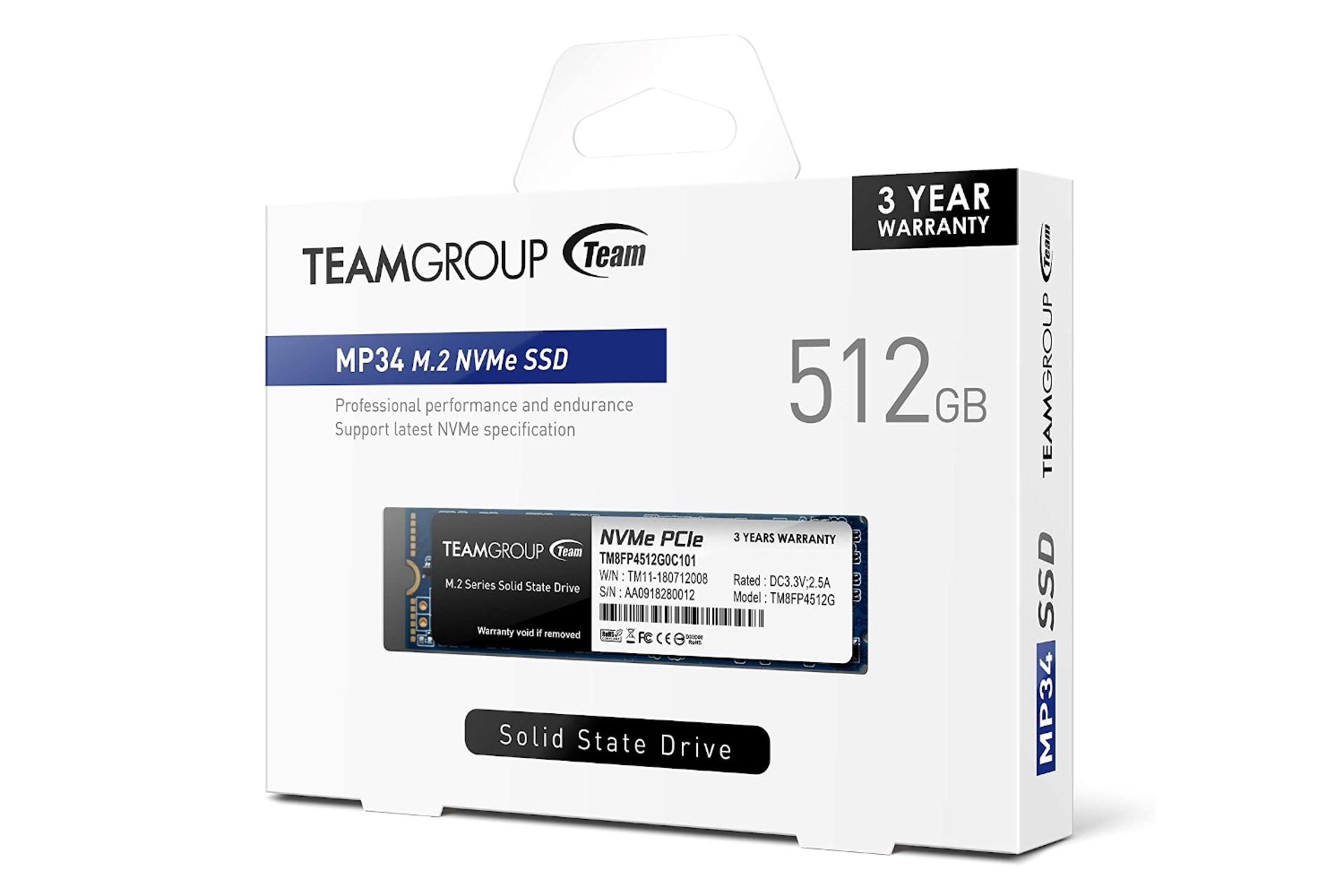 جعبه SSD تیم گروپ MP34 NVMe M.2 ظرفیت 512 گیگابایت TeamGroup