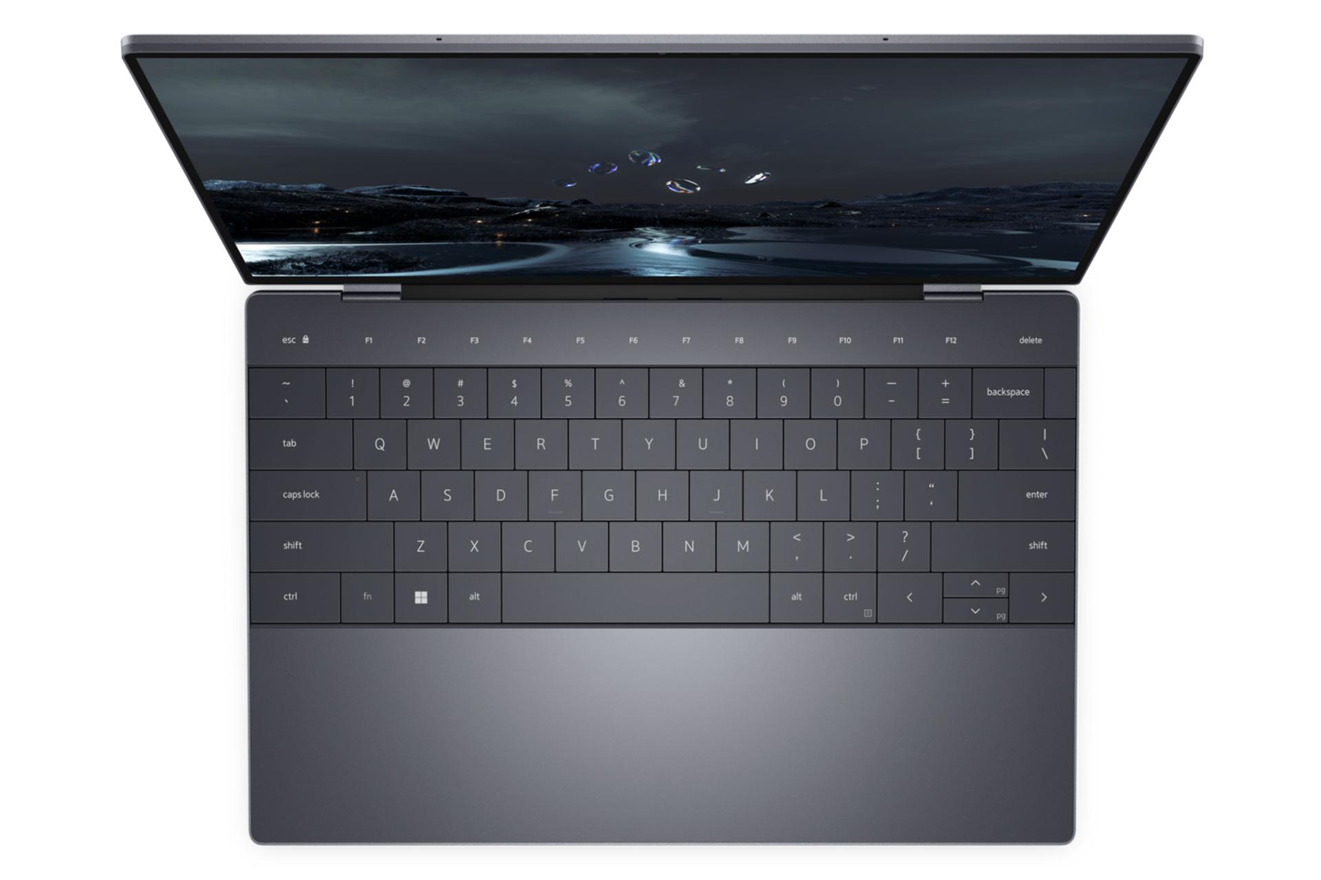 نمای بالا لپ تاپ دل XPS 13 Plus و نمایش کیبورد