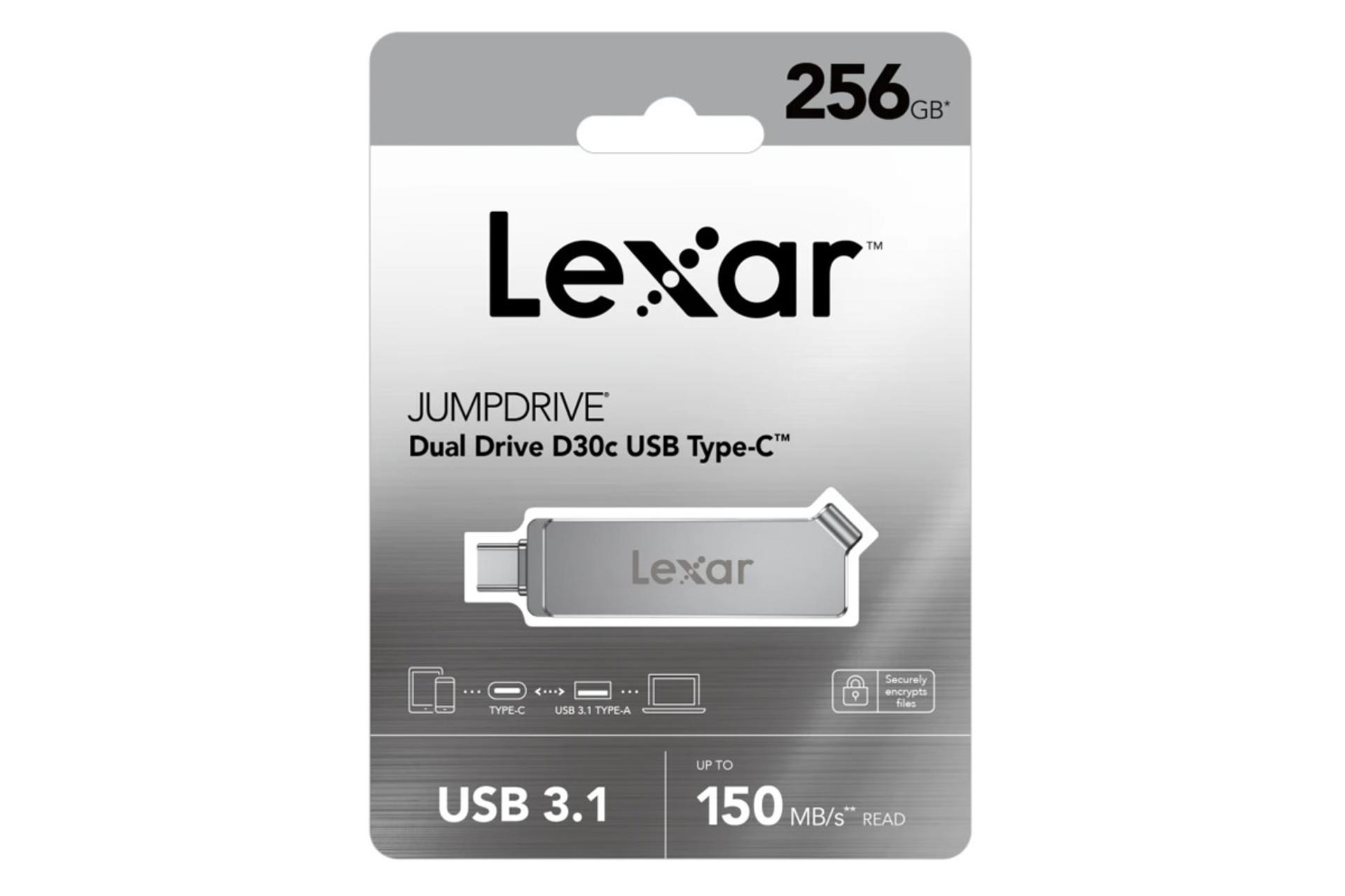 جعبه فلش مموری لکسار مدل JumpDrive Dual Drive D30c ظرفیت 256 گیگابایت