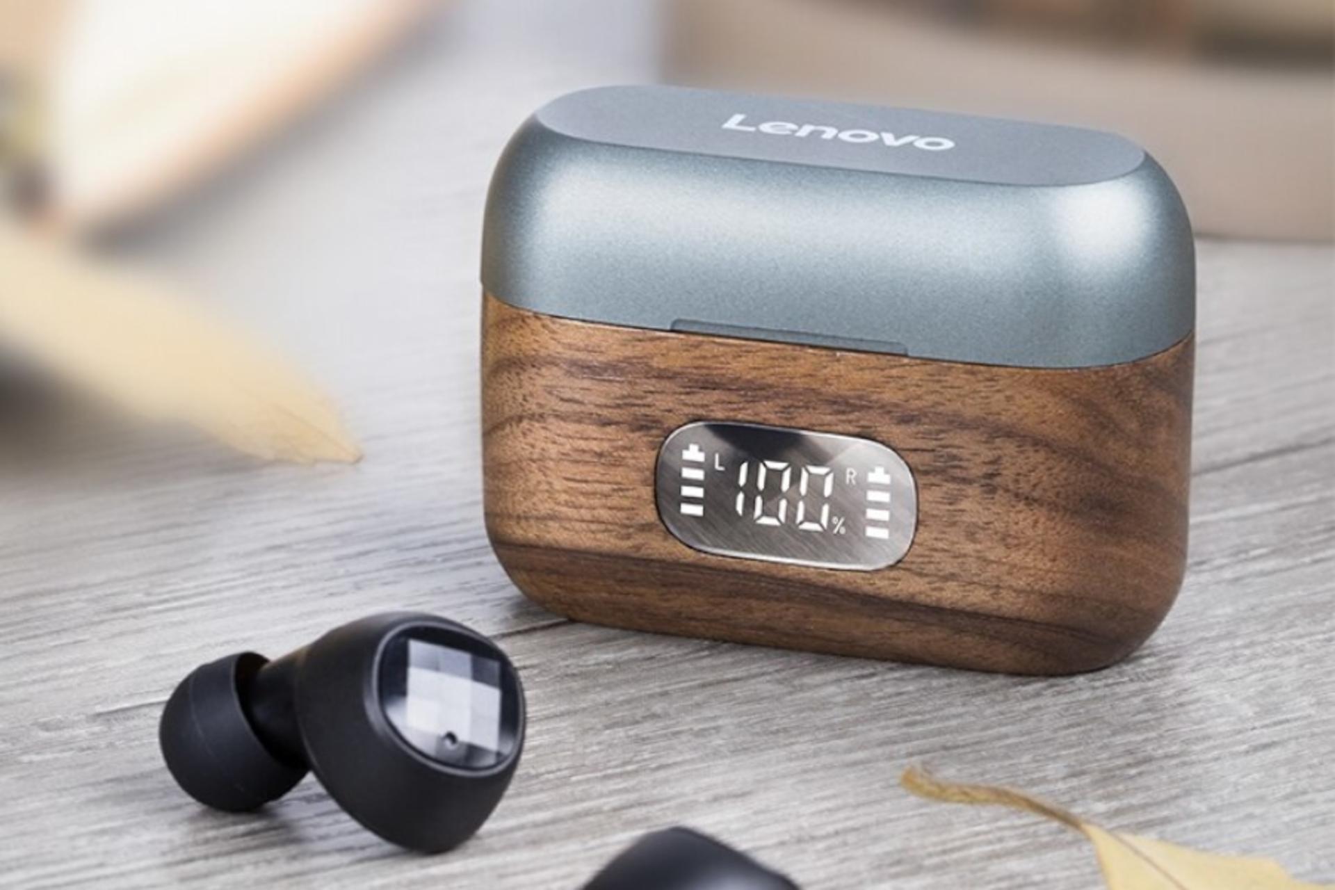 محفظه شارژ ایرباد بی سیم لنوو Lenovo LivePods LP8 طرح چوب