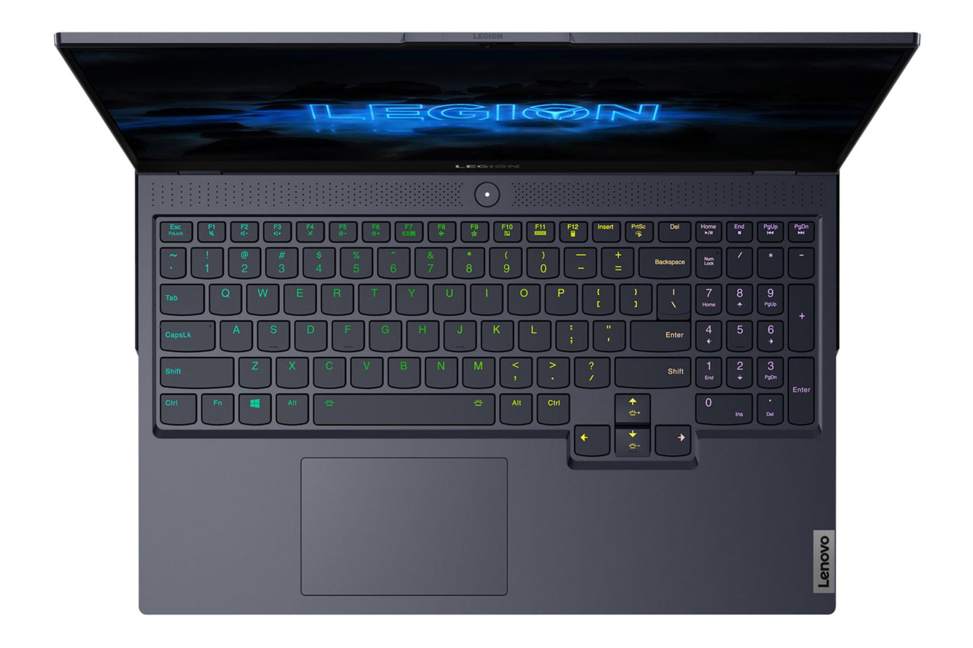 نمای بالا لپ تاپ لنوو لیژن 7 و نمایش کیبورد