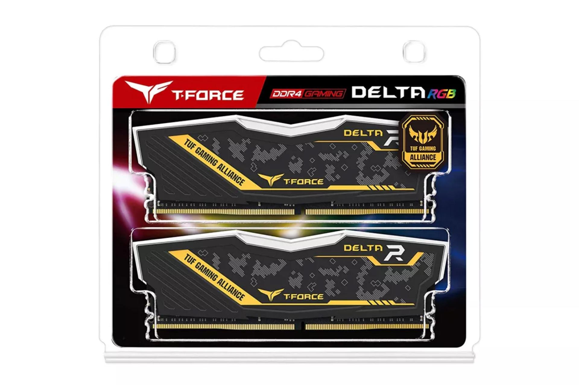 جعبه رم تیم گروپ T-FORCE DELTA TUF Gaming Alliance RGB ظرفیت 16 گیگابایت (2x8) از نوع DDR4-3200