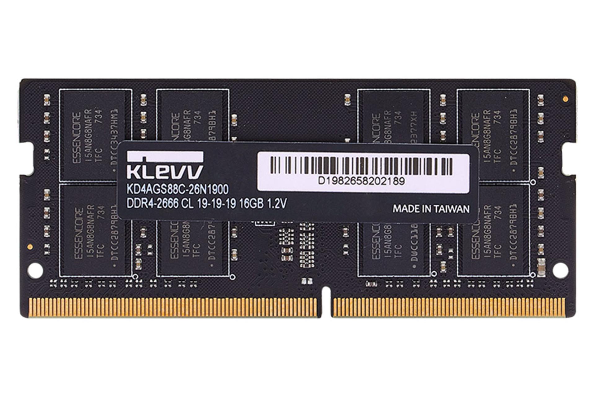 klevv SO-DIMM Standard ظرفیت 16 گیگابایت از نوع DDR4-2666 نمای روبرو