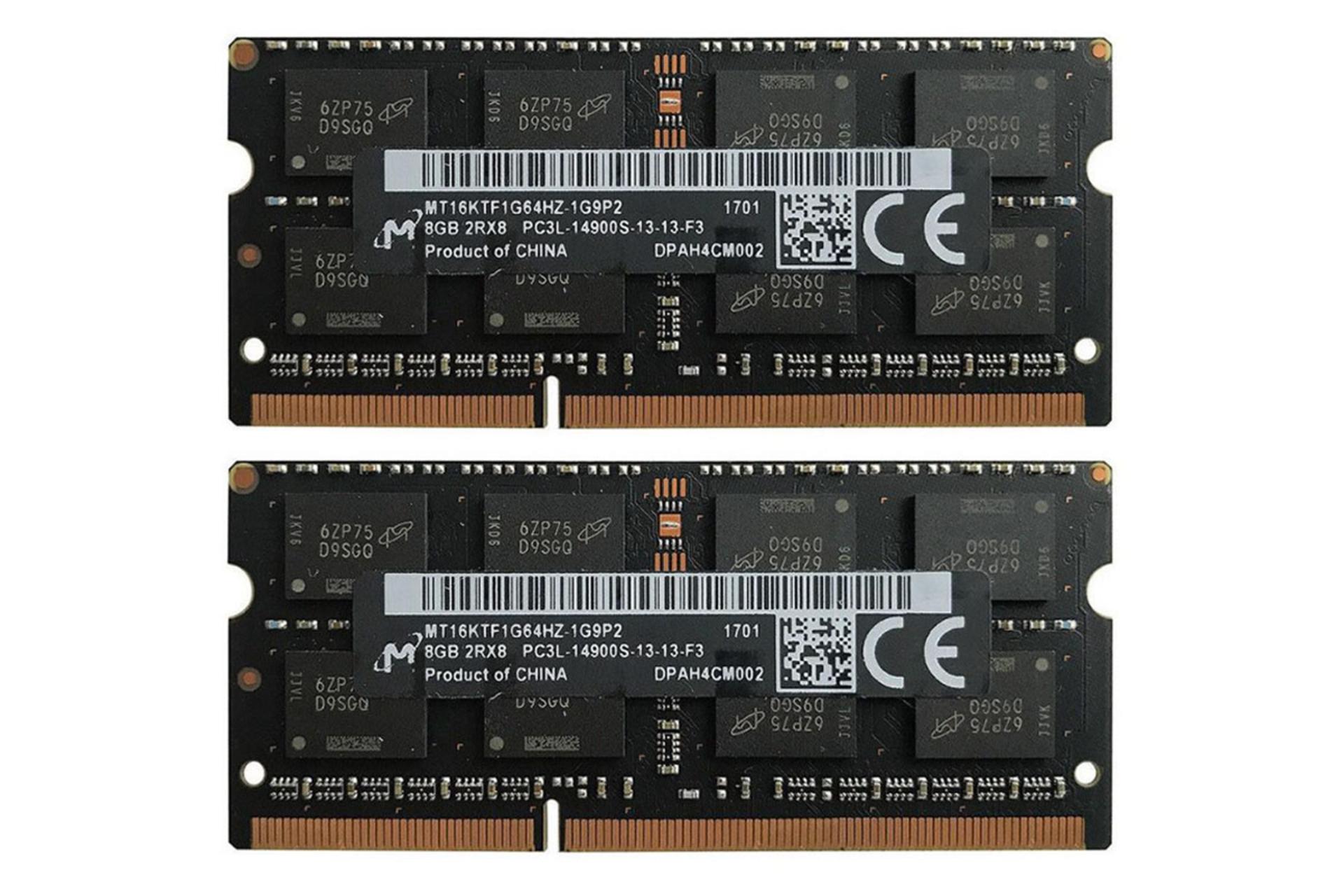 Micron MT16KTF1G64HZ-1G9P2 ظرفیت 16 گیگابایت (2x8) از نوع DDR3L-1866 کیت