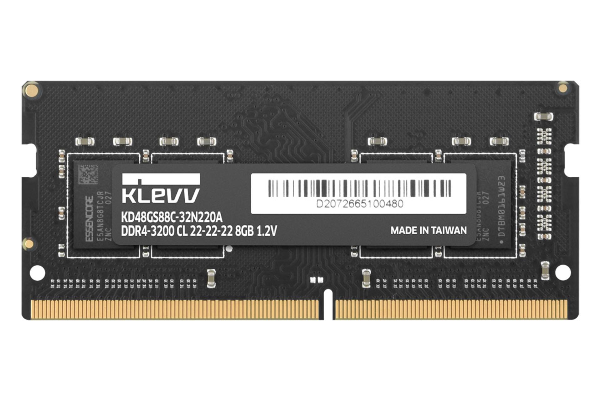  klevv SO-DIMM Standard ظرفیت 8 گیگابایت از نوع DDR4-3200 نمای روبرو
