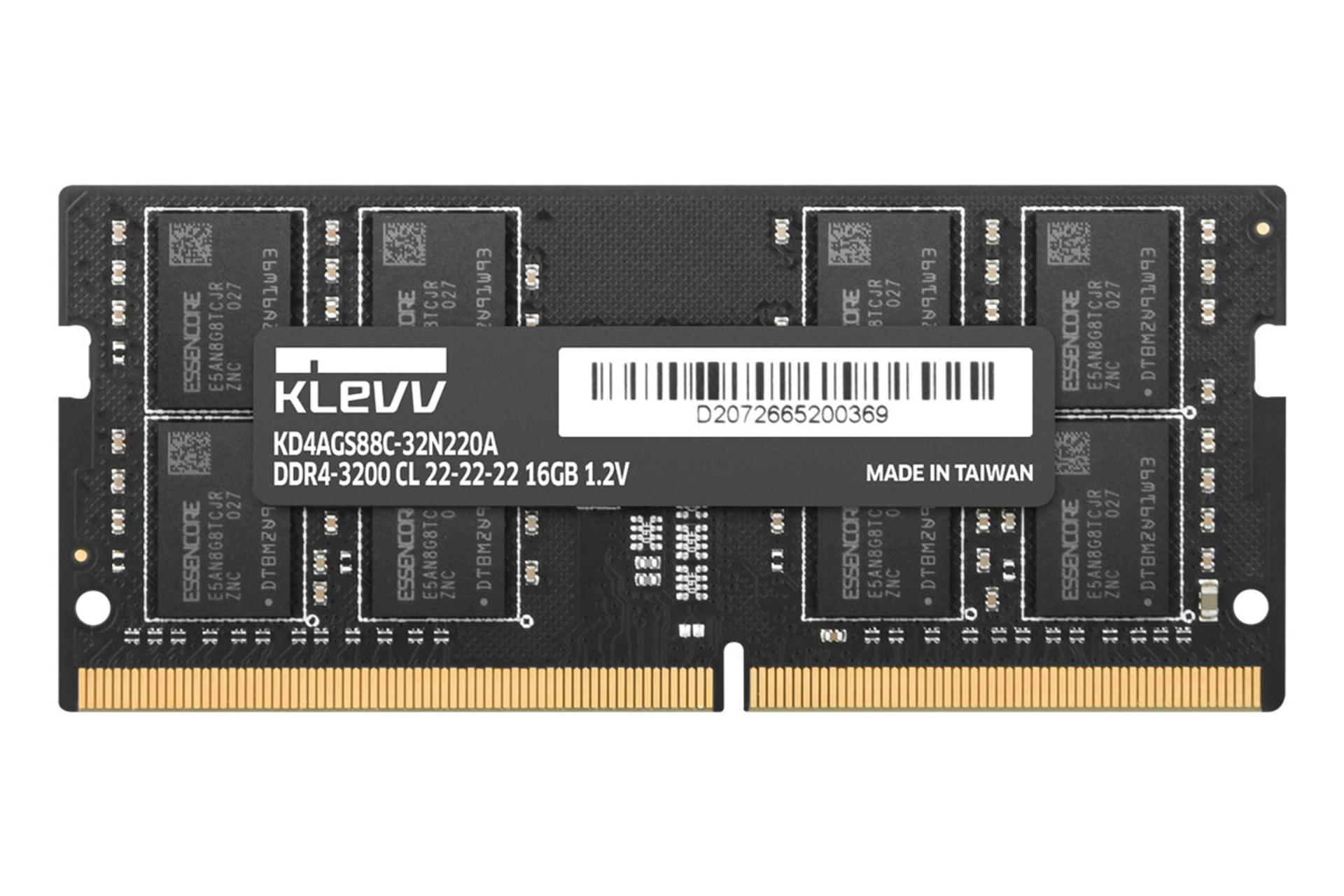 klevv SO-DIMM Standard ظرفیت 16 گیگابایت از نوع DDR4-3200 نمای روبرو