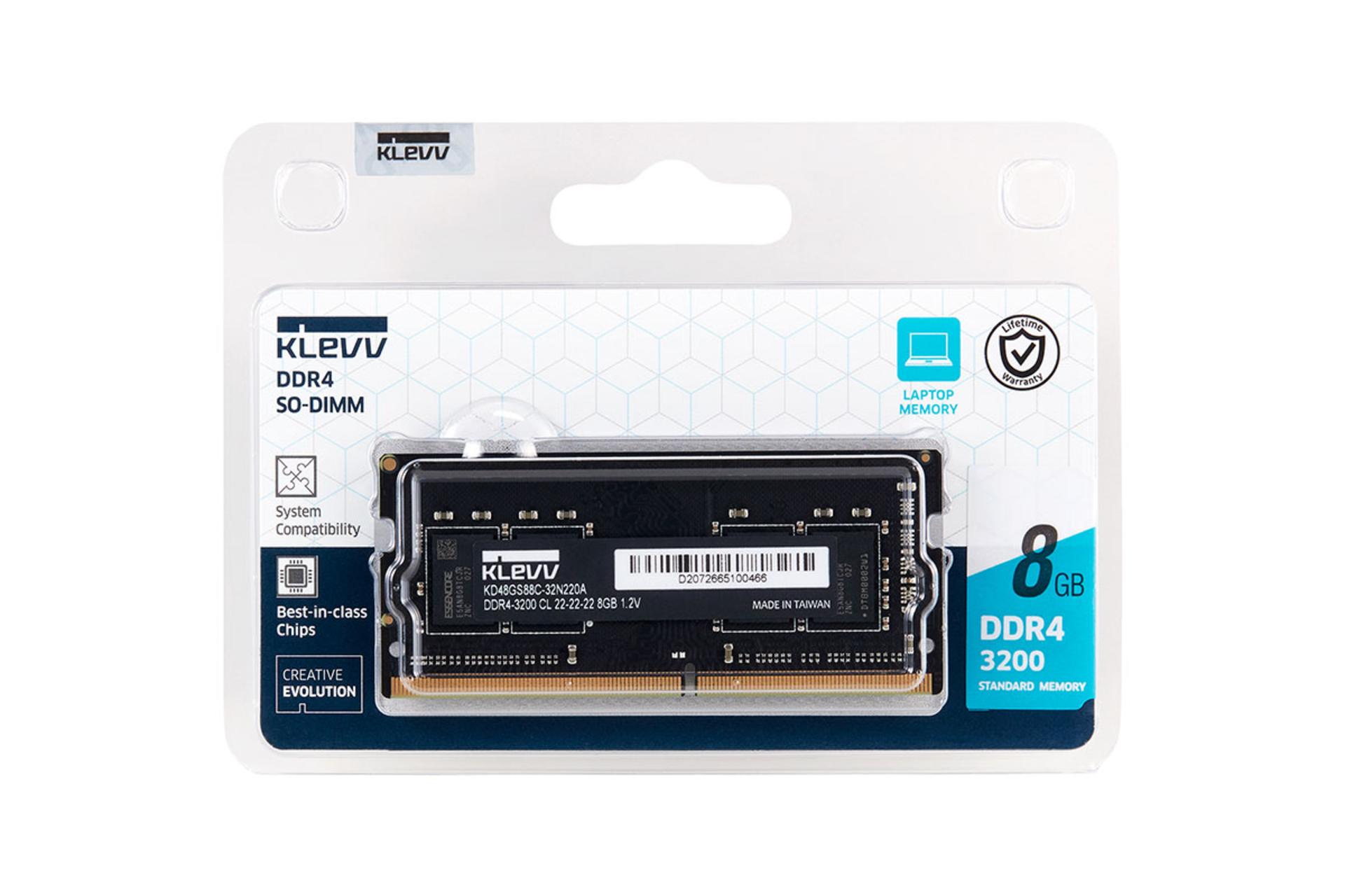  klevv SO-DIMM Standard ظرفیت 8 گیگابایت از نوع DDR4-3200 بسته بندی