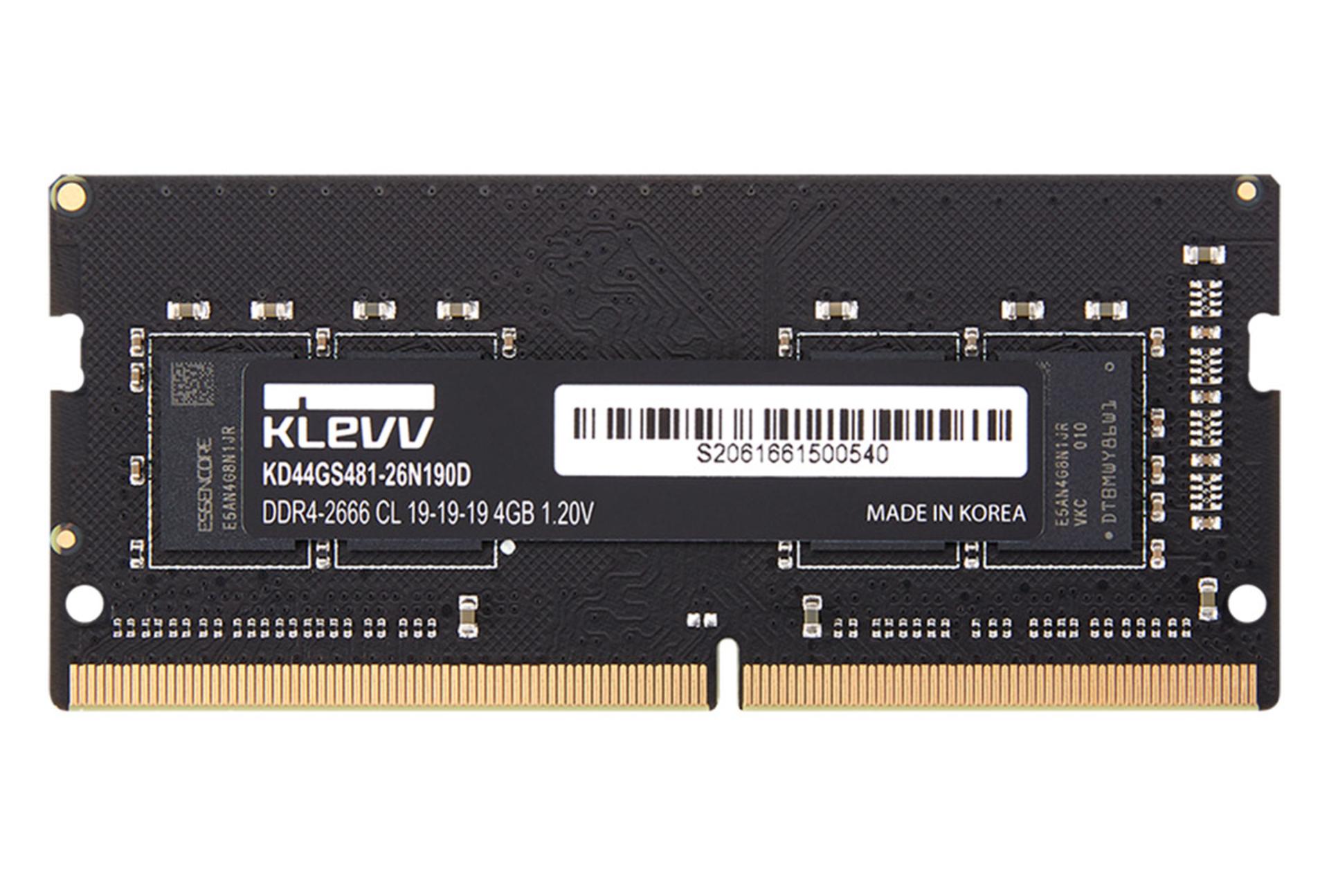 klevv SO-DIMM Standard ظرفیت 4 گیگابایت از نوع DDR4-2666 نمای روبرو