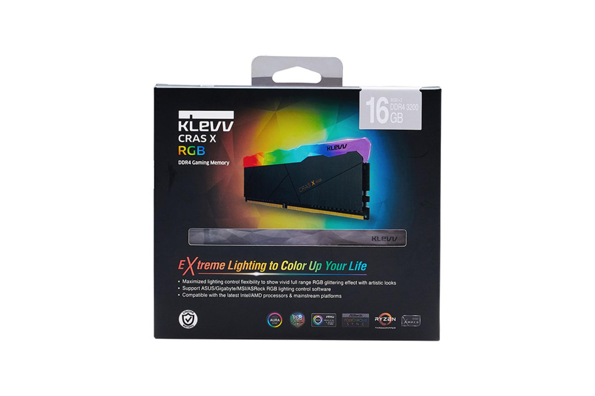 klevv Cras X RGB ظرفیت 16 گیگابایت (2x8) از نوع DDR4-3200 بسته بندی