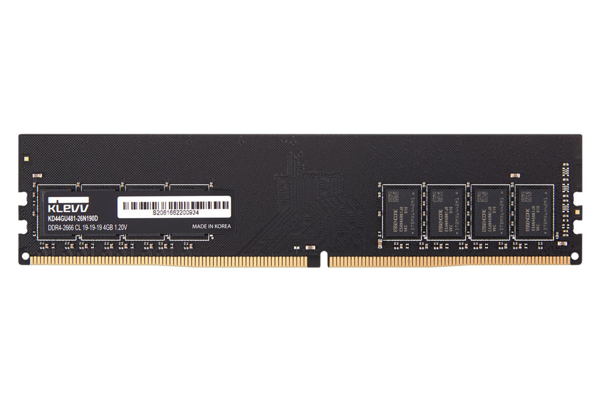  klevv U-DIMM Standard ظرفیت 4 گیگابایت از نوع DDR4-2666 نمای روبرو