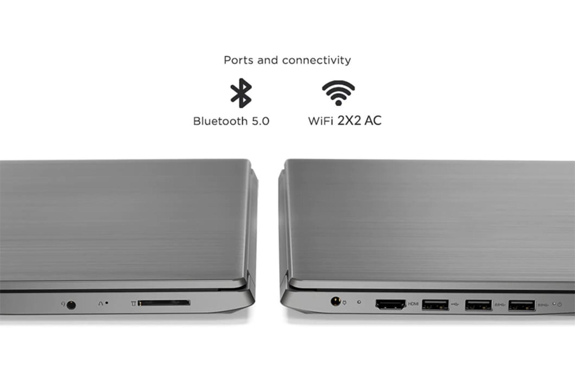 نمای کنار لپ تاپ لنوو آیدیاپد Slim 3 در حالت بسته و نمایش پورت ها