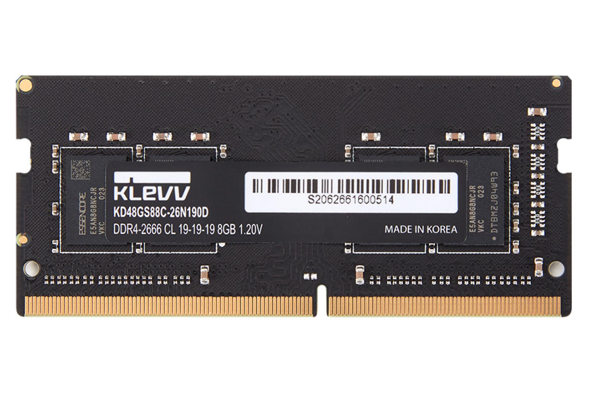 klevv SO-DIMM Standard ظرفیت 8 گیگابایت از نوع DDR4-2666 نمای روبرو