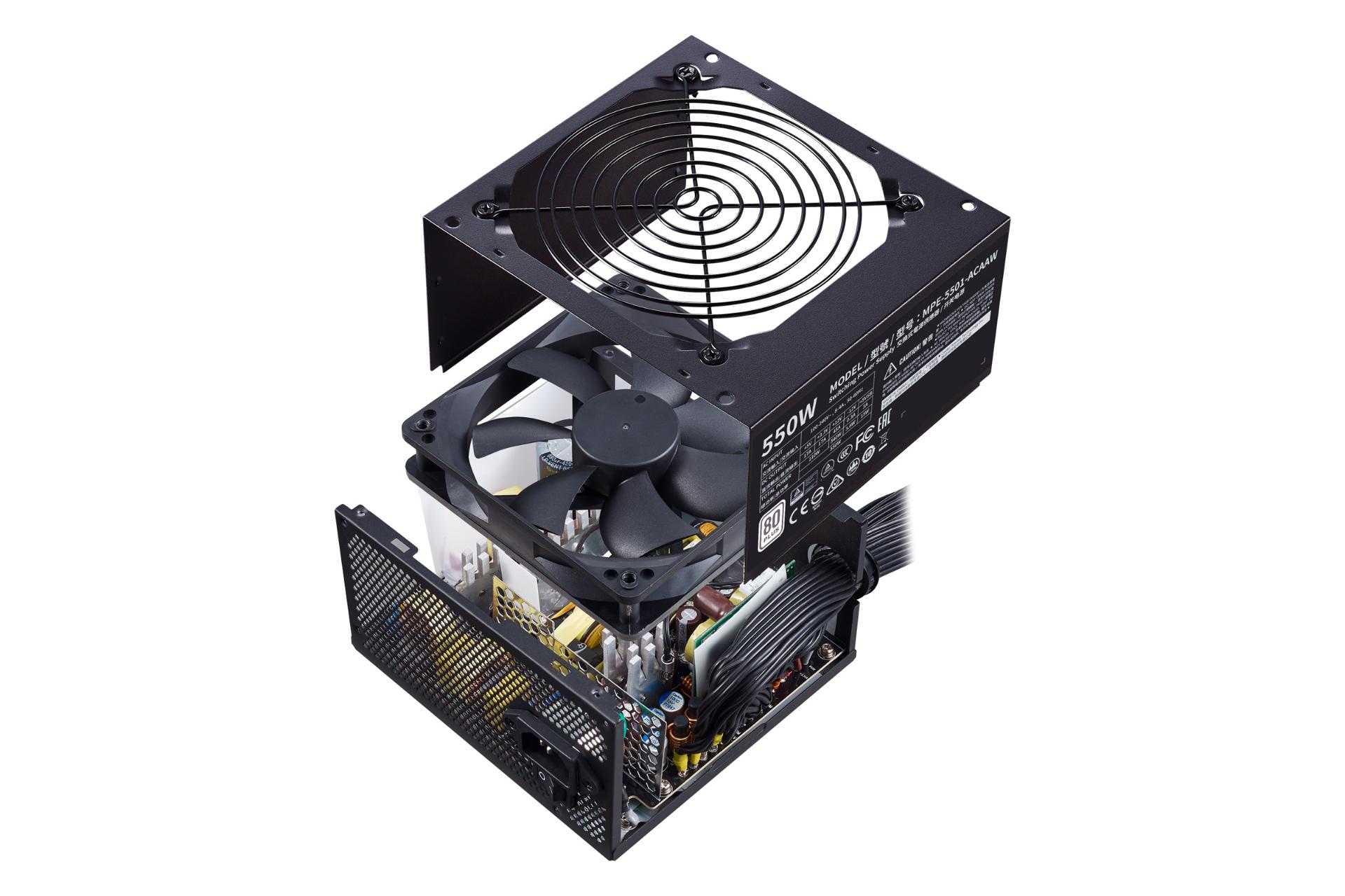 نمای بریده پاور کامپیوتر کولر مستر MWE 550 White V2 با توان 550 وات