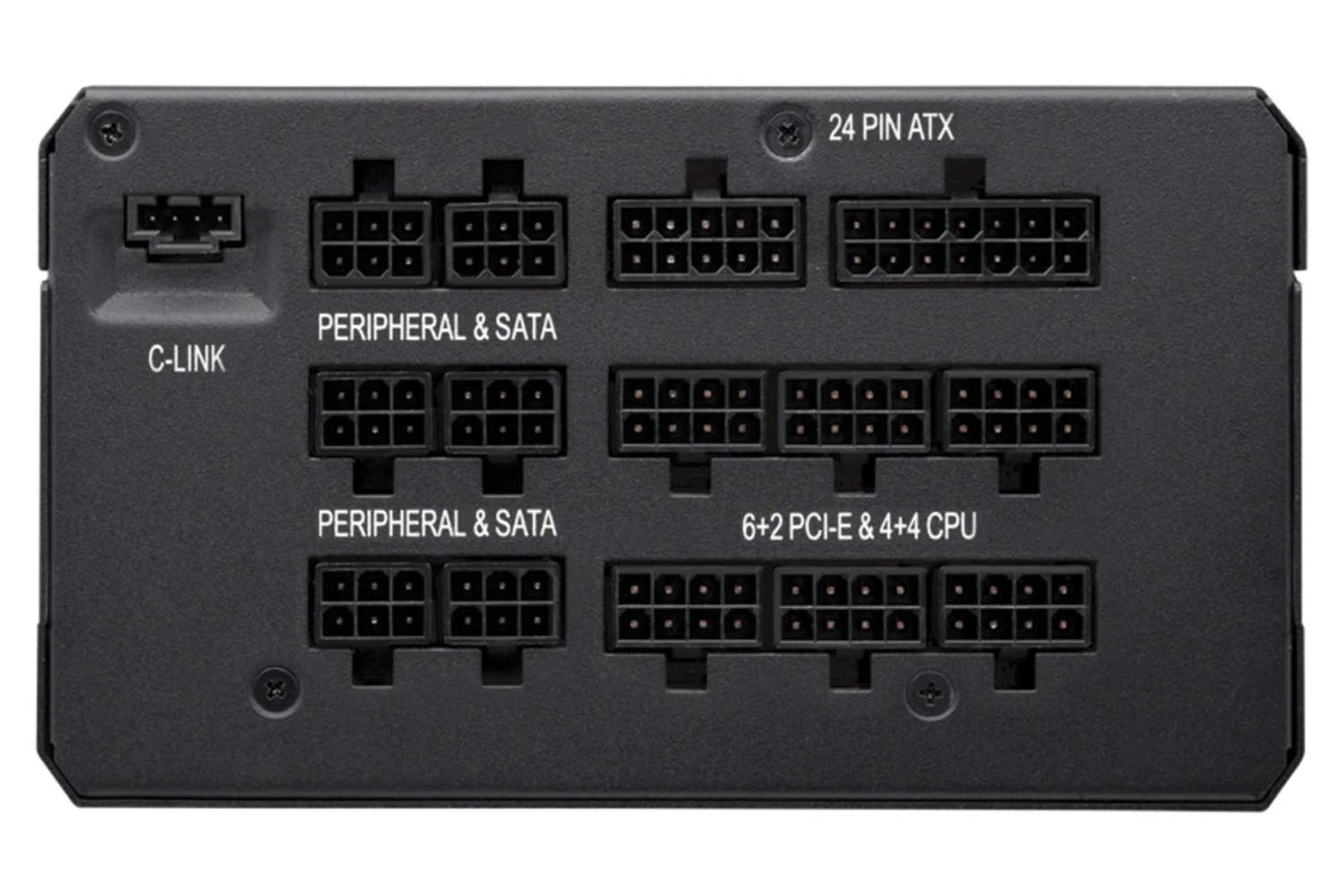 نمای اتصالات پاور کامپیوتر کورسیر RM1000 Gold با توان 1000 وات