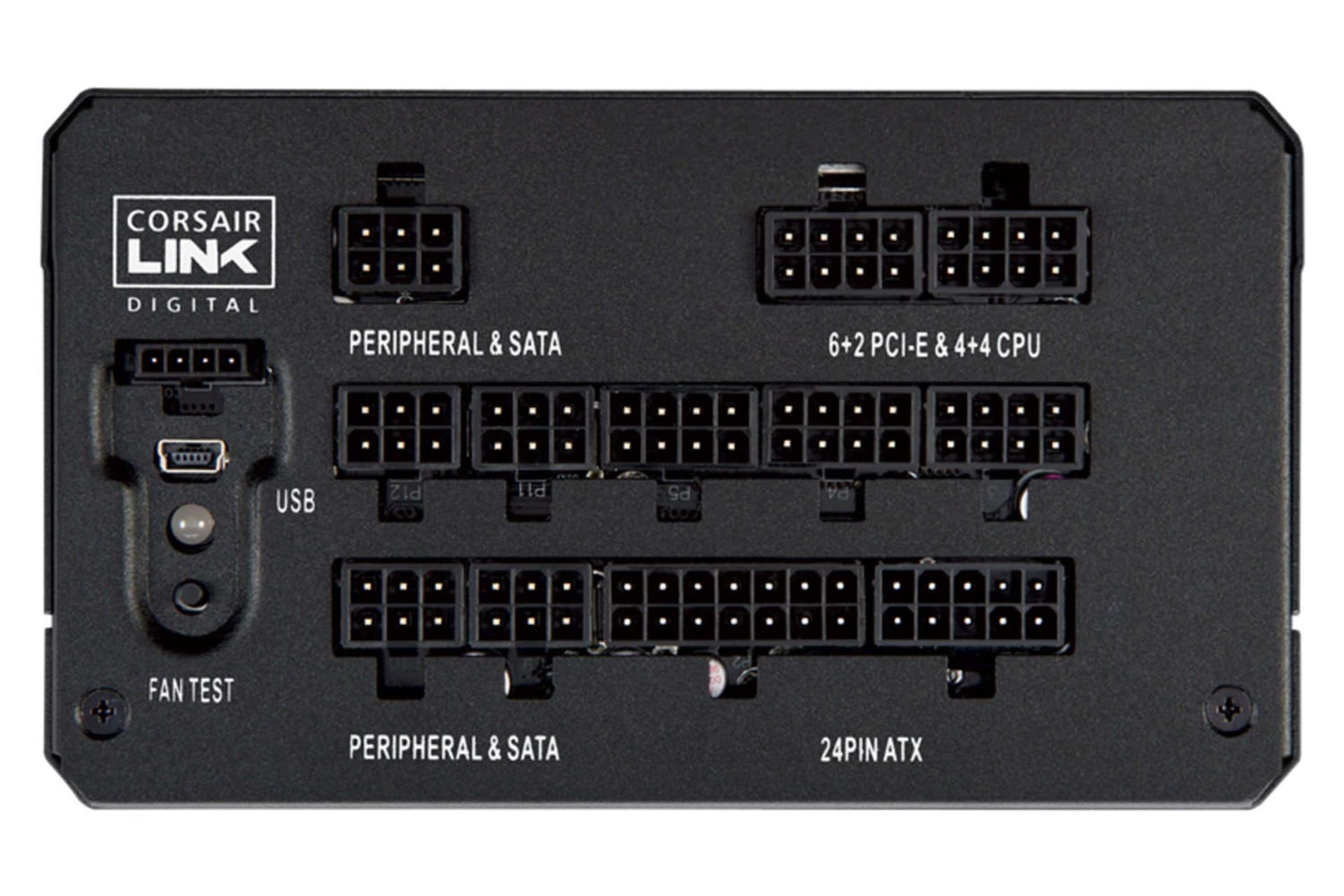 نمای اتصالات پاور کامپیوتر کورسیر HX750i Platinum با توان 750 وات