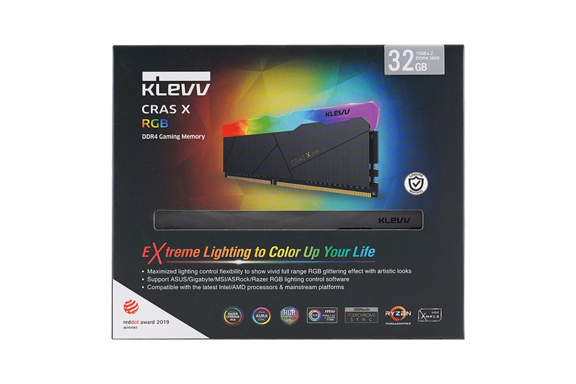 klevv Cras X RGB ظرفیت 32 گیگابایت (2x16) از نوع DDR4-3600 بسته بندی2