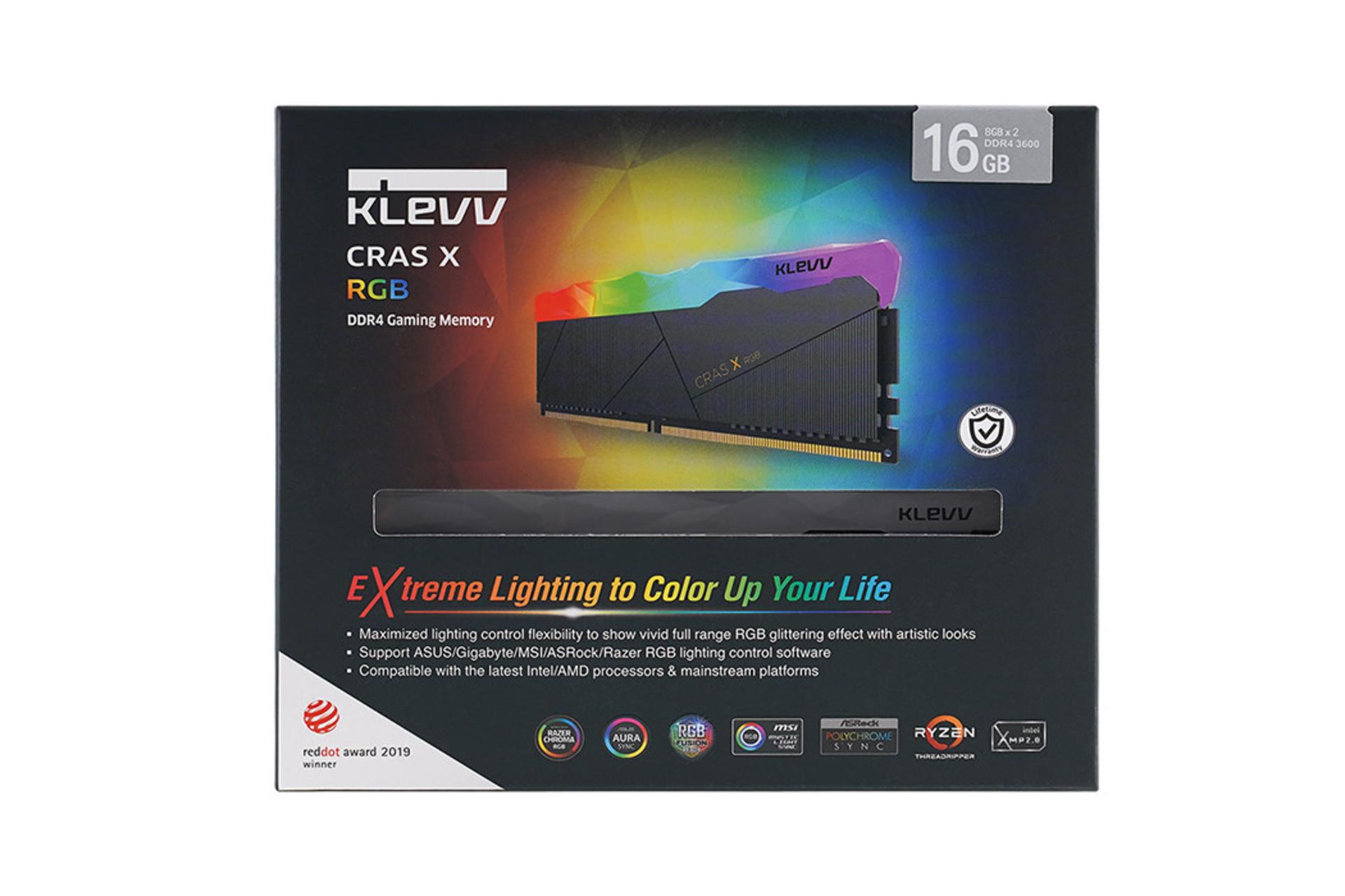 klevv Cras X RGB ظرفیت 16 گیگابایت (2x8) از نوع DDR4-3600 بسته بندی
