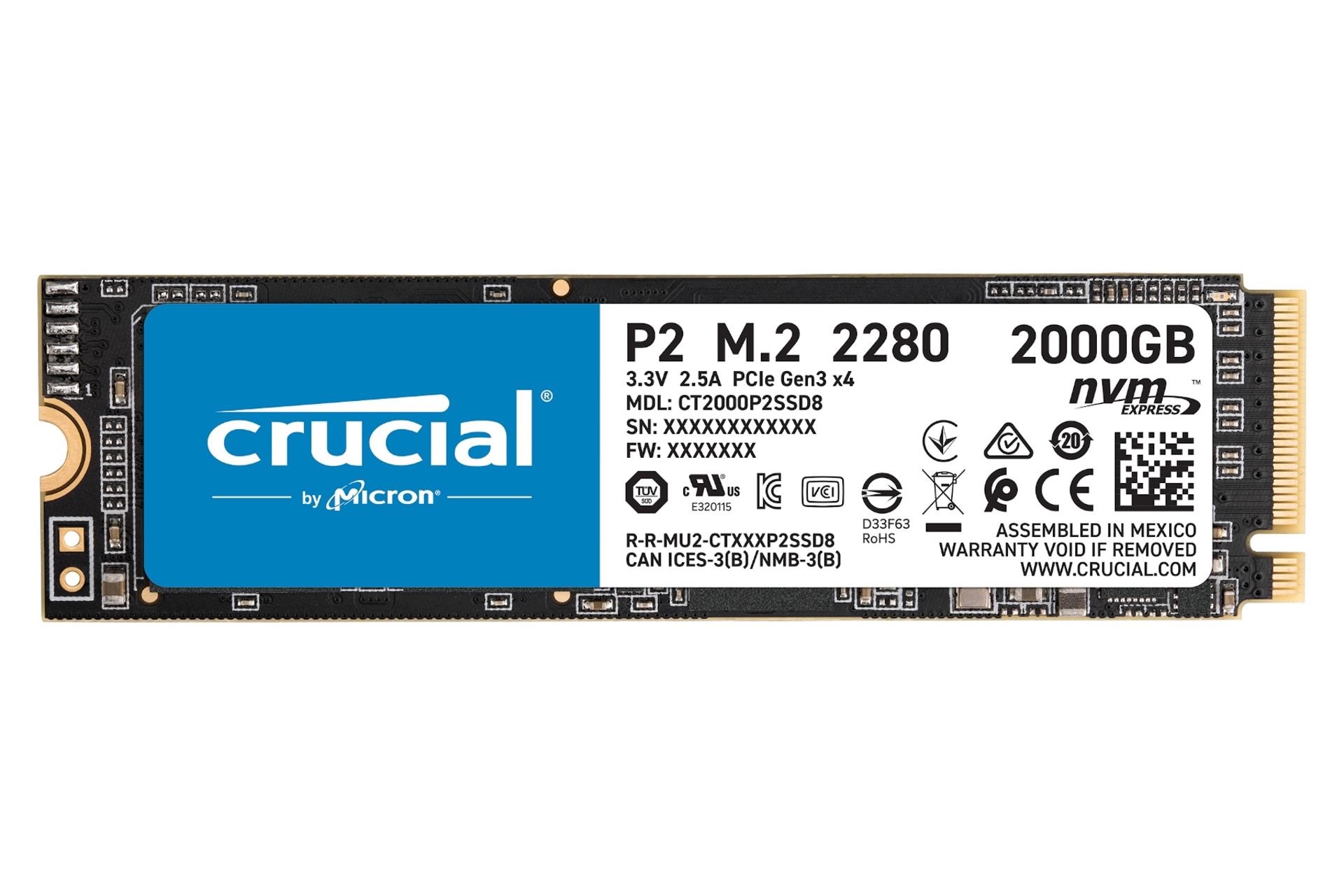 SSD کروشیال Crucial P2 NVMe M.2 2TB ظرفیت 2 ترابایت