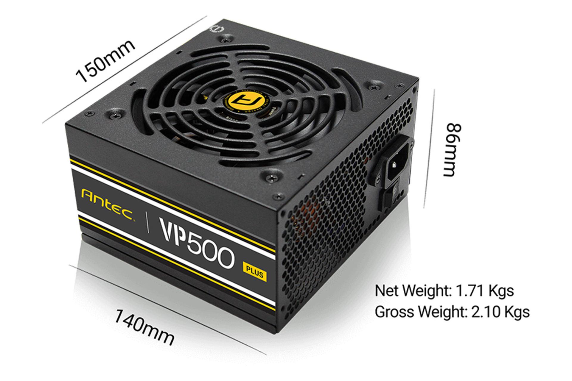 پاور کامپیوتر انتک VP500 PLUS با توان 500 وات ابعاد