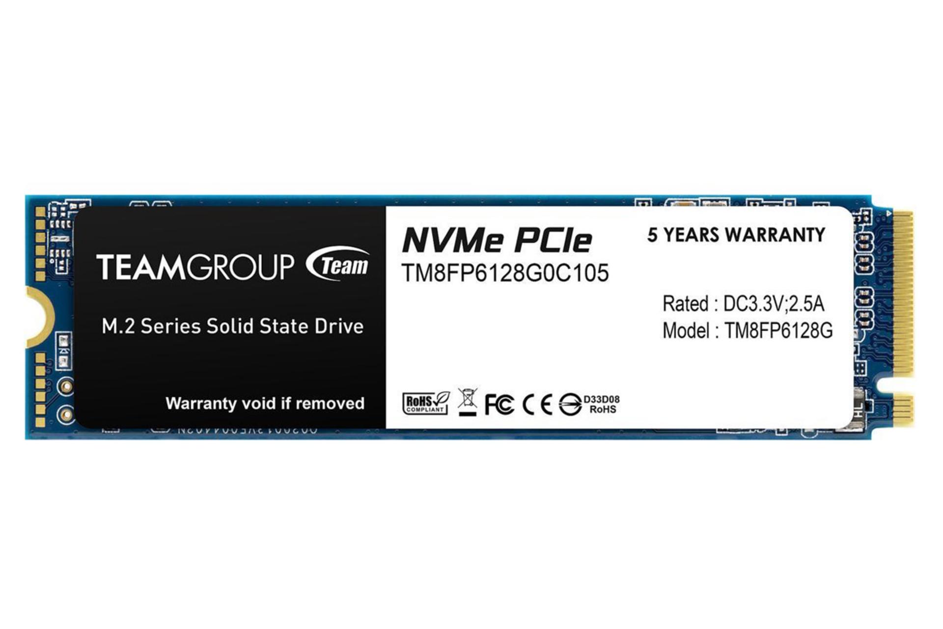 نمای روبرو SSD تیم گروپ MP33 NVMe M.2 ظرفیت 128 گیگابایت